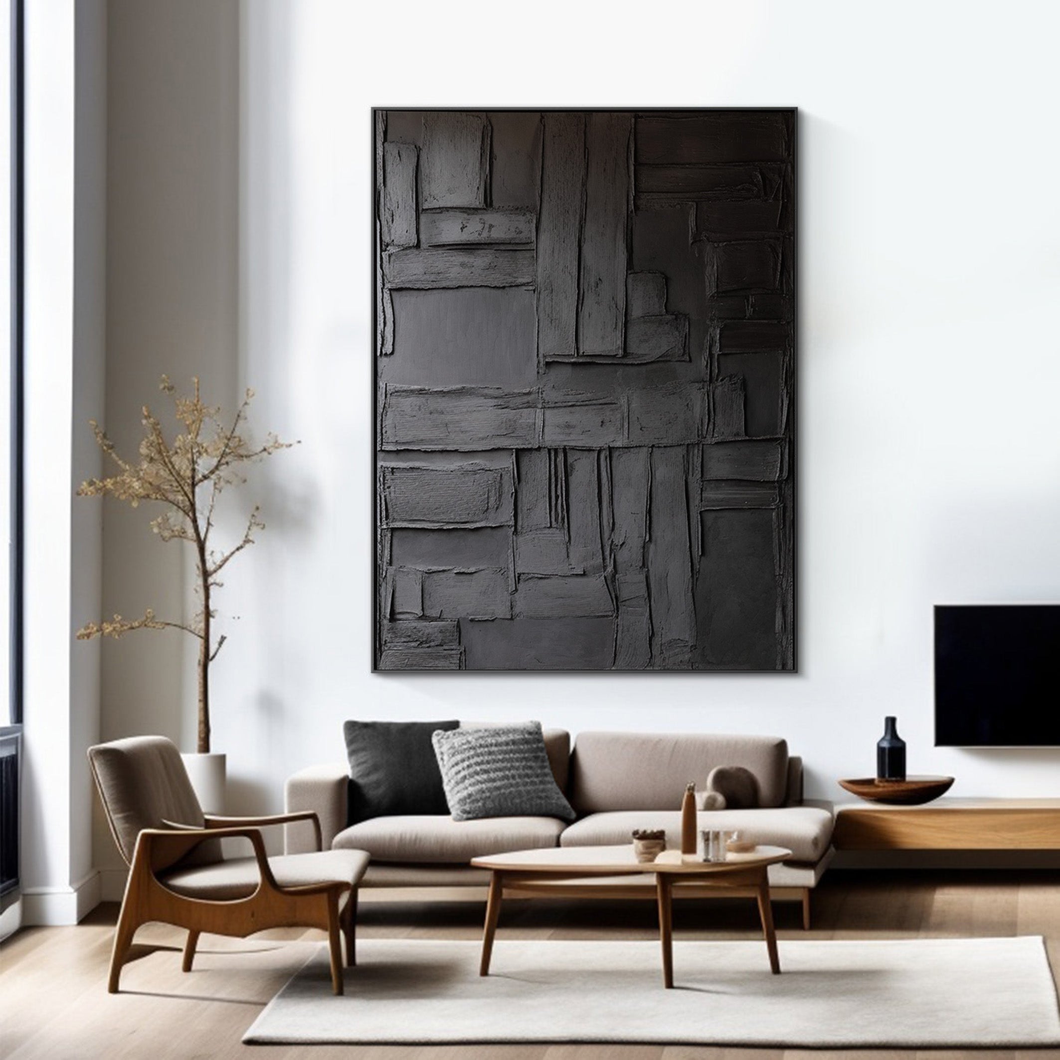 Black Blockwork: Geometric Abstract, Architectural Texture #MM508