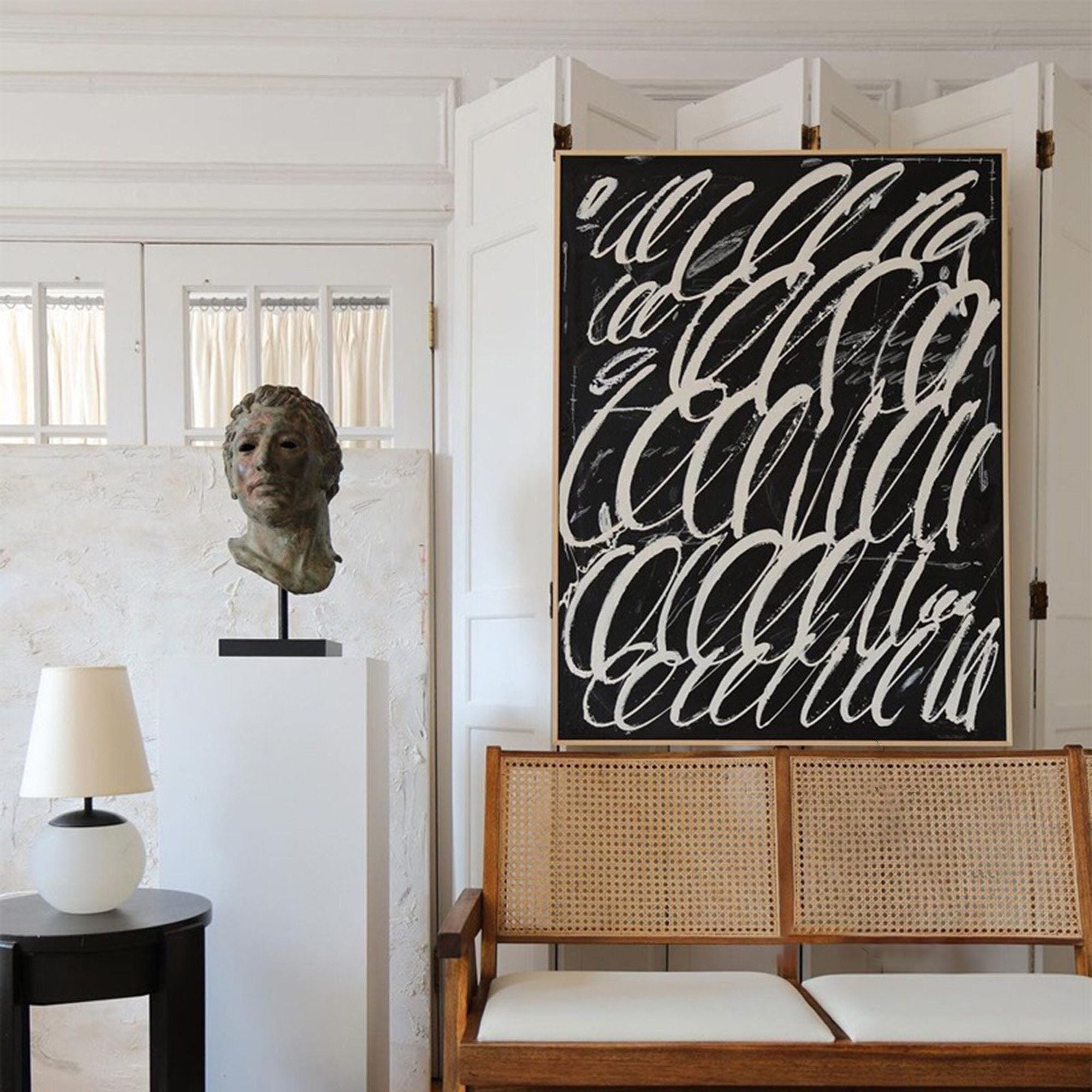 فن تجريدي حديث بسيط بخطوط سوداء وبيضاء #MM268