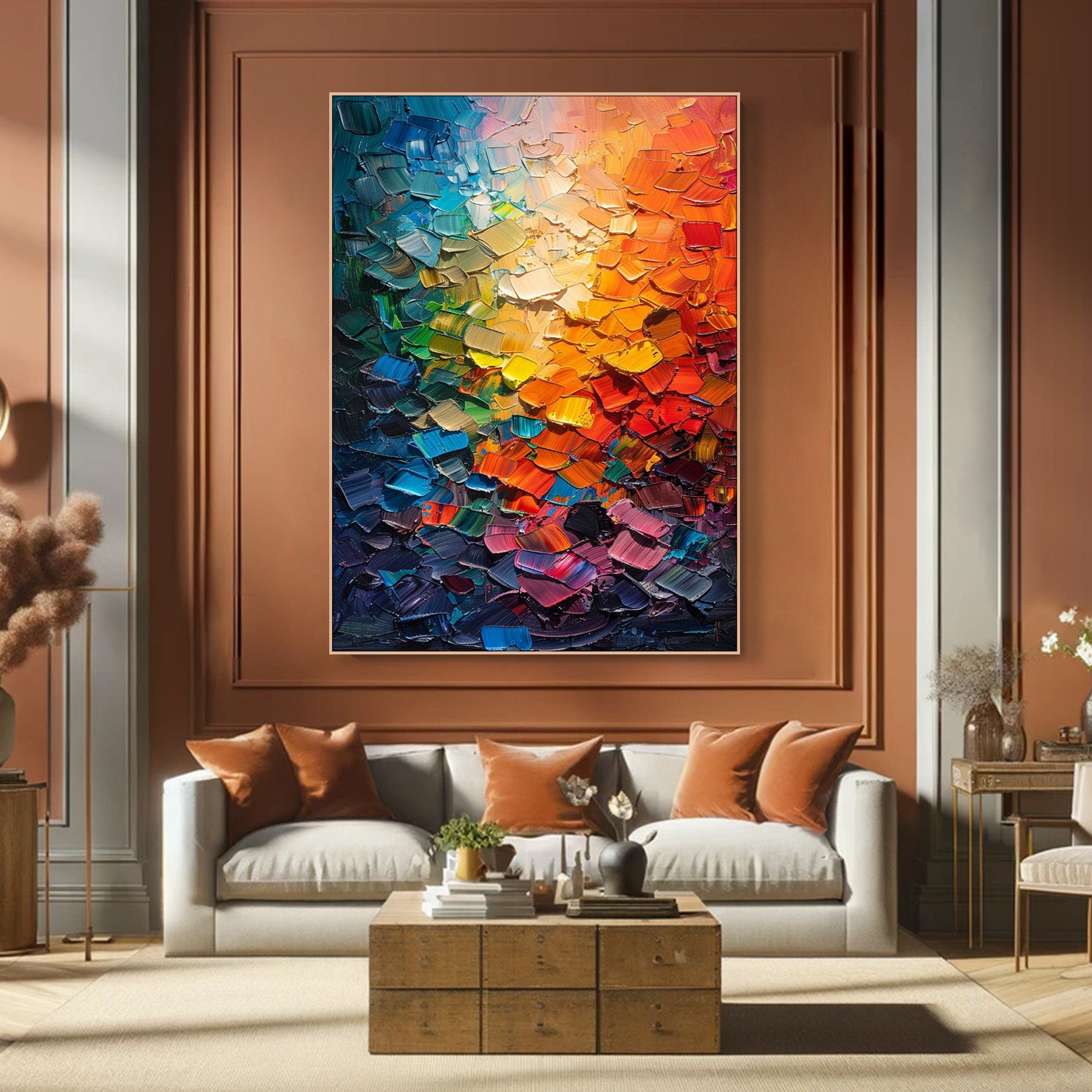 Colorful Abstract Palette Knife Canvas Textured Wall Art #AB076