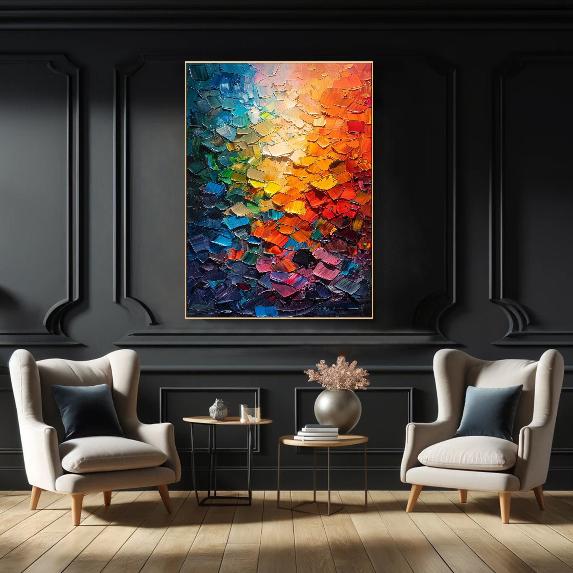 Colorful Abstract Palette Knife Canvas Textured Wall Art #AB076