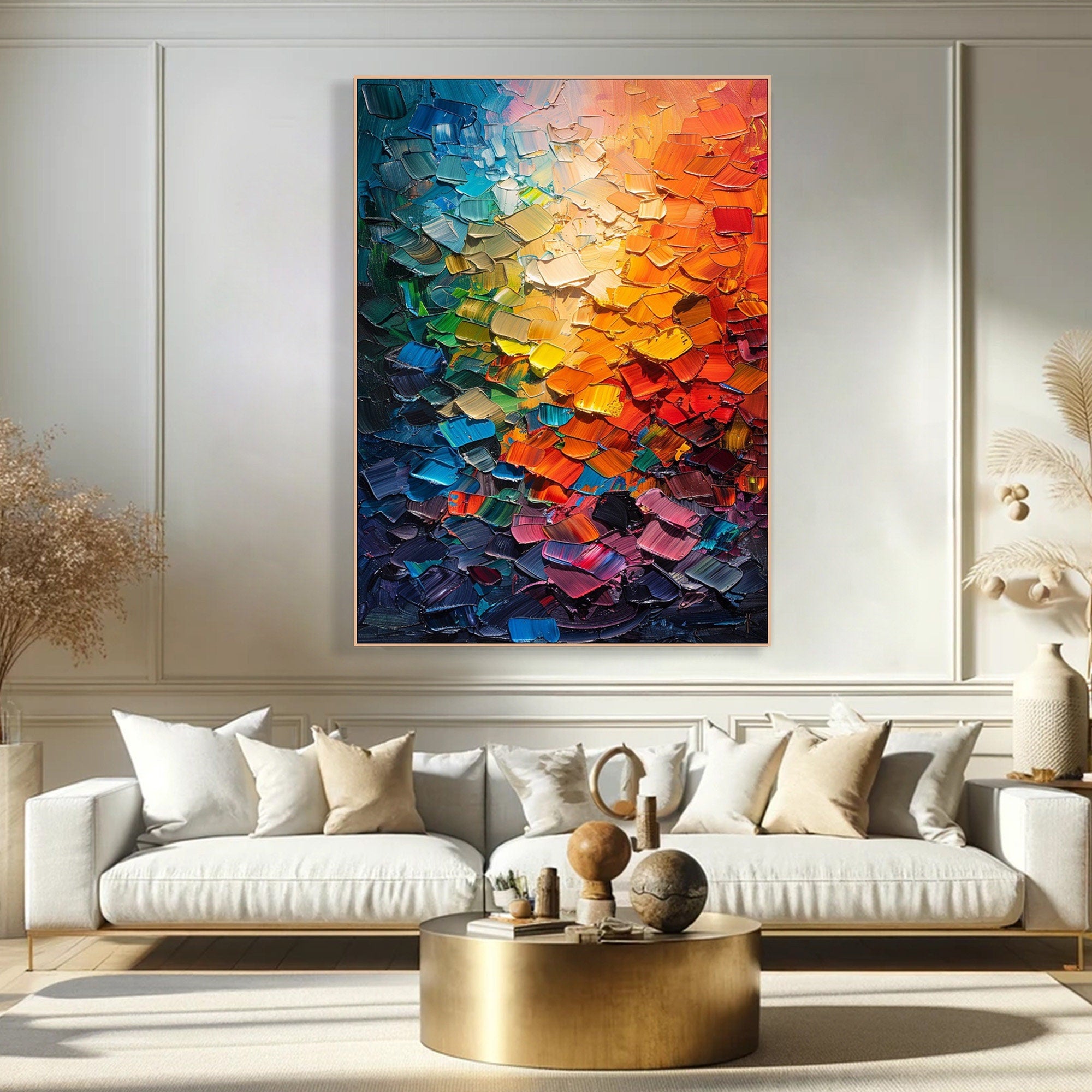 Colorful Abstract Palette Knife Canvas Textured Wall Art #AB076
