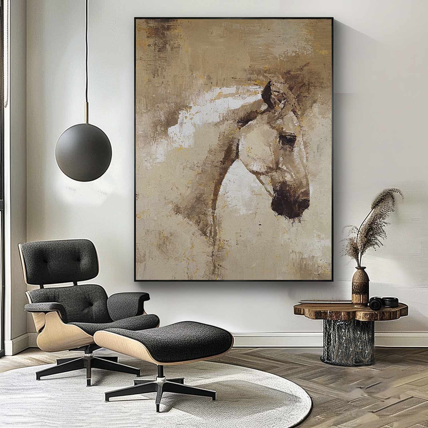 Timeless Equine: Modern Abstract Horse, Neutral Textured Art #MM478