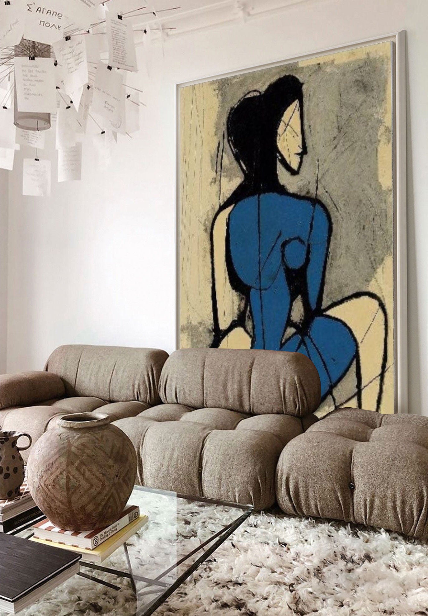 Minimalist Blue Nude Painting - Large Abstract Female Wall Art#MM488