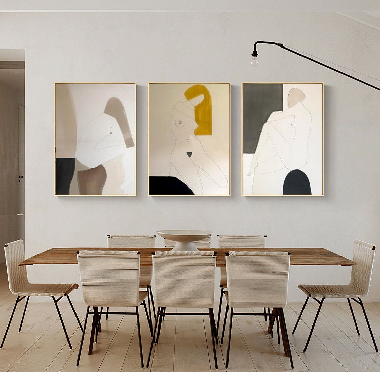 Minimal Line Drawing Nude Art – Set of 3 Modern Boho Female Wall Prints#MM470
