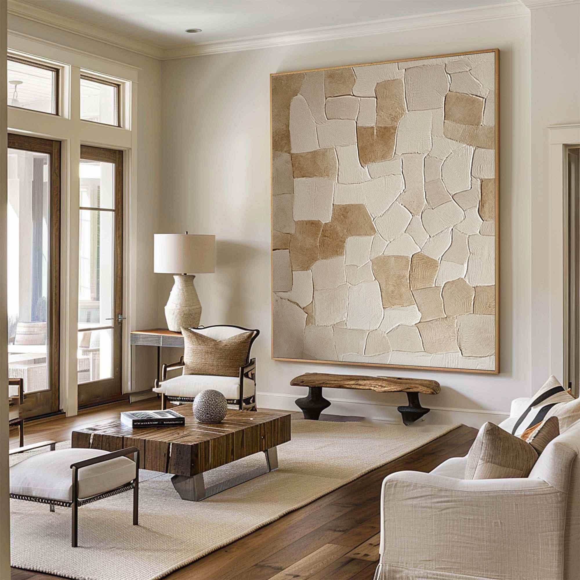 Textured Neutral Mosaic, Organic Patchwork, Contemporary Art #MM414