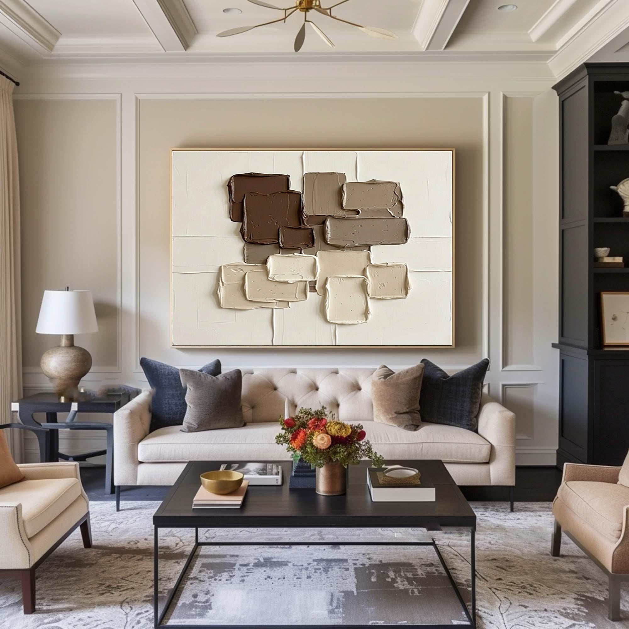 Large Contemporary Neutral Wall Art Geometric Texture Canvas Decor