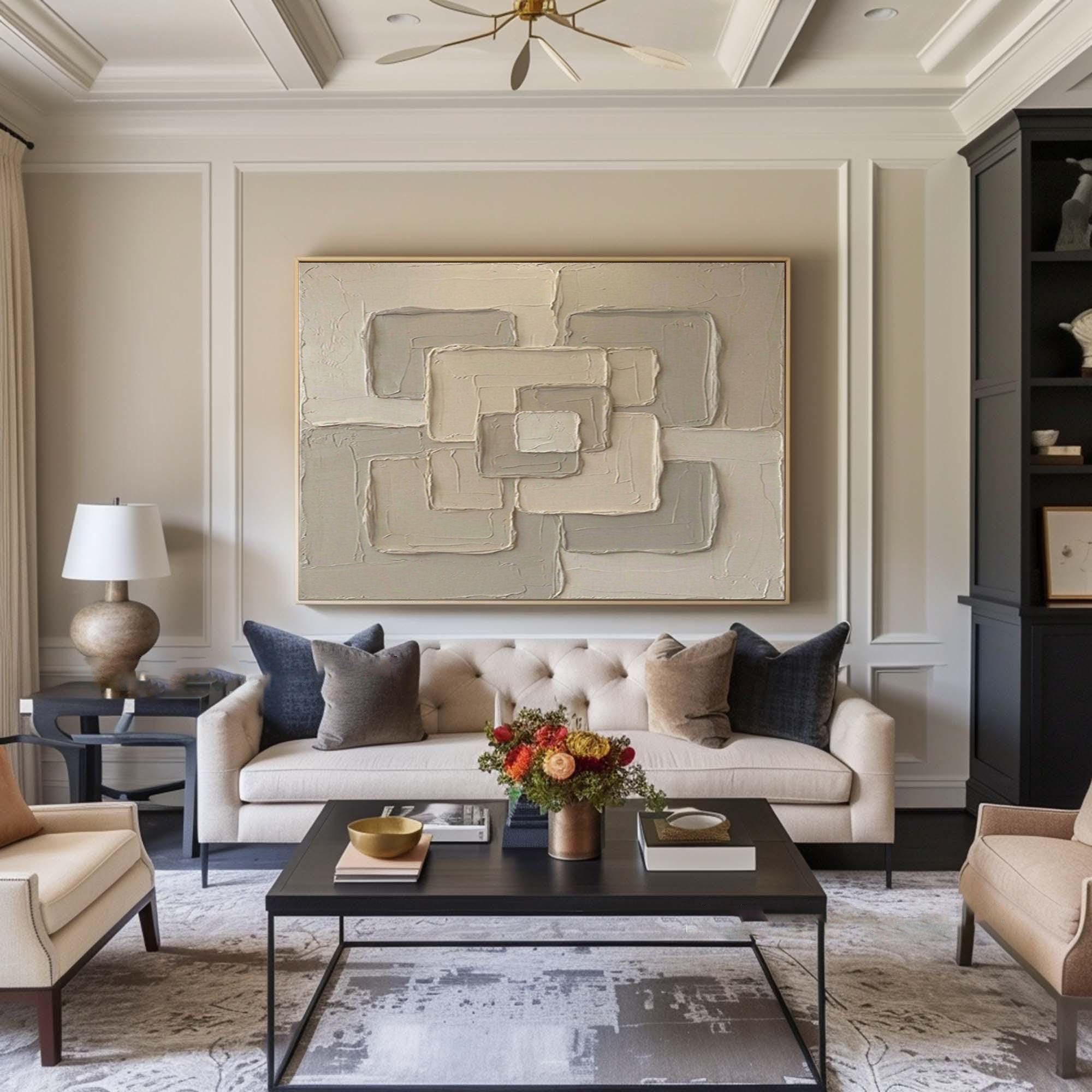 Large Neutral Abstract Texture Wall Art Hand Painted Modern Canvas