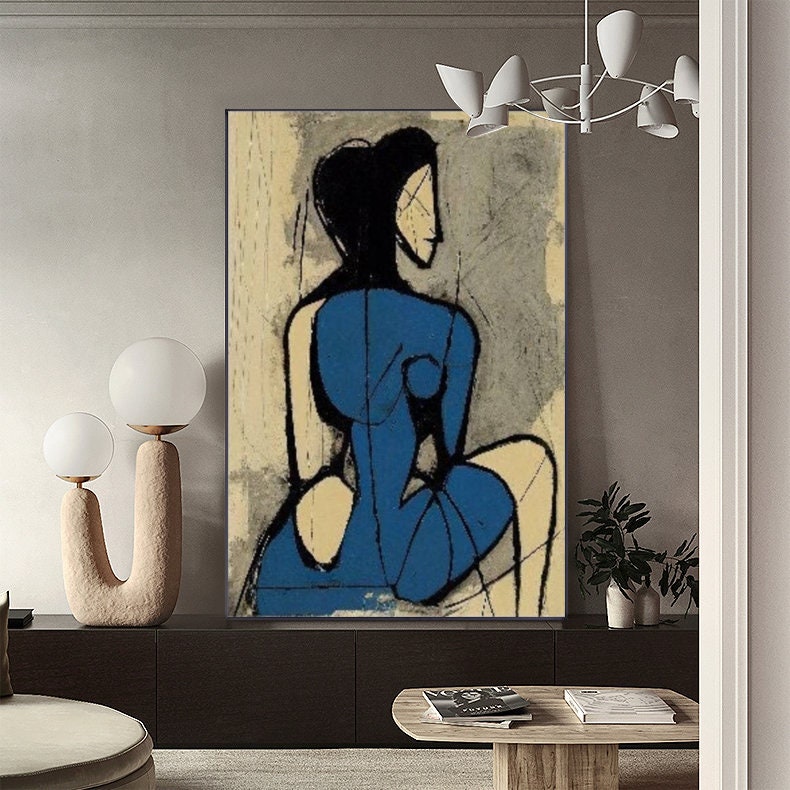 Minimalist Blue Nude Painting - Large Abstract Female Wall Art#MM488