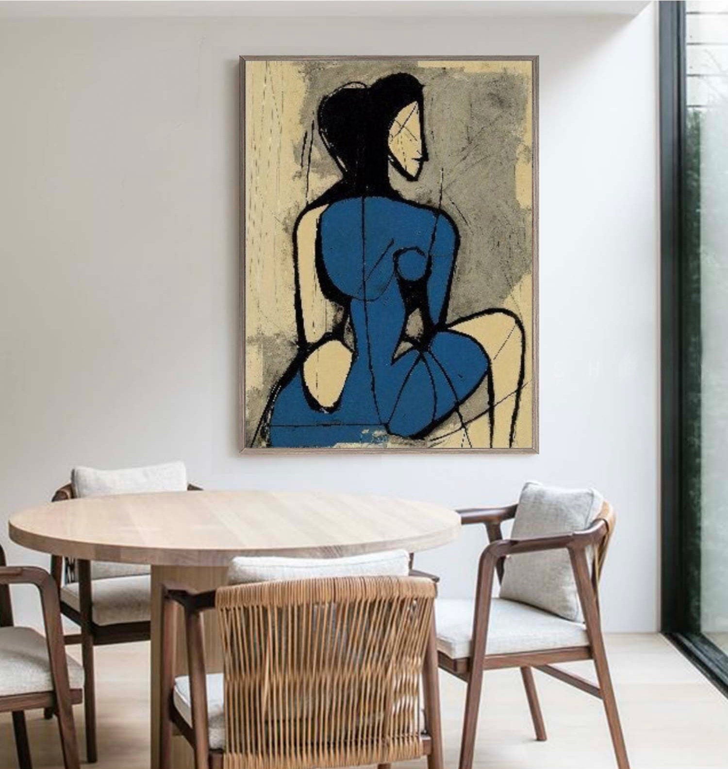 Minimalist Blue Nude Painting - Large Abstract Female Wall Art#MM488