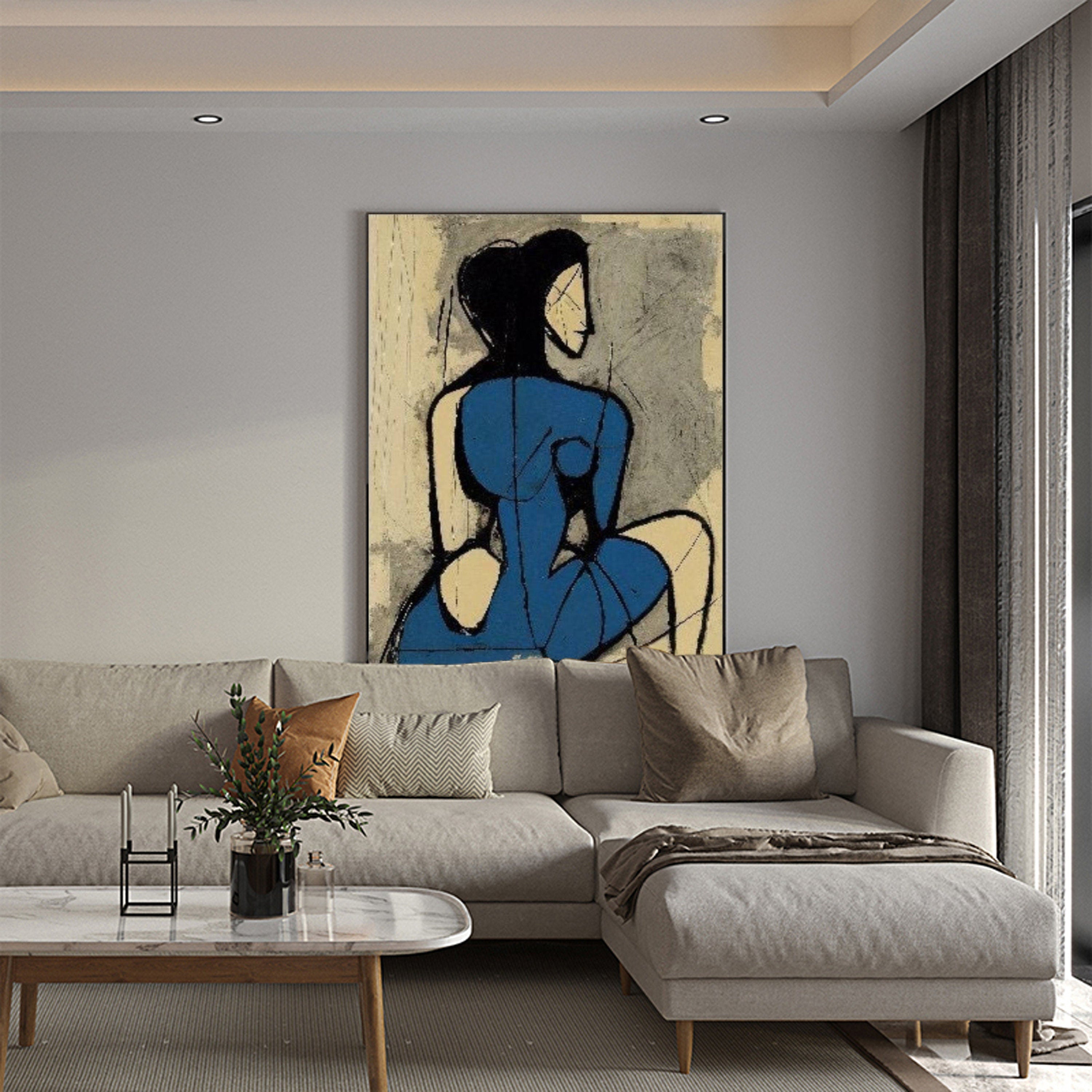 Minimalist Blue Nude Painting - Large Abstract Female Wall Art#MM488