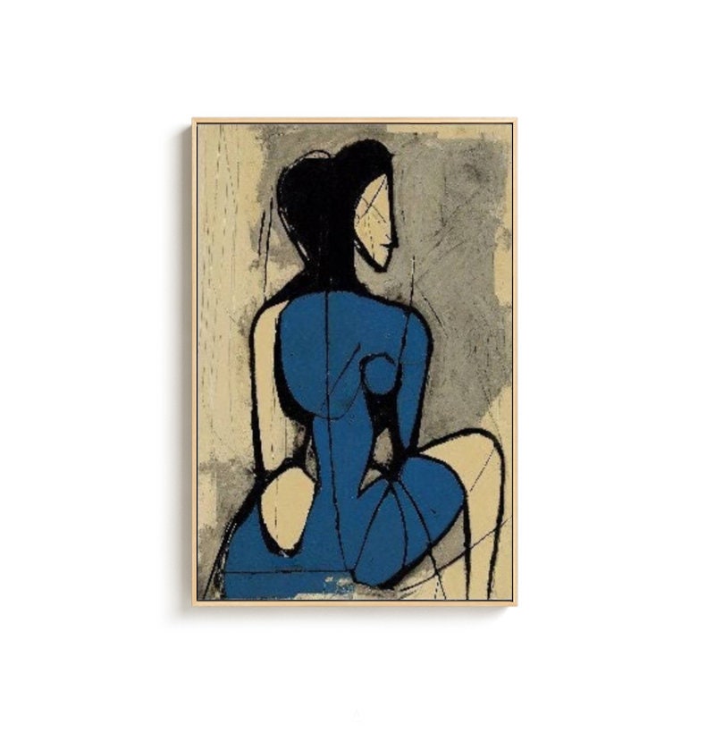 Minimalist Blue Nude Painting - Large Abstract Female Wall Art#MM488