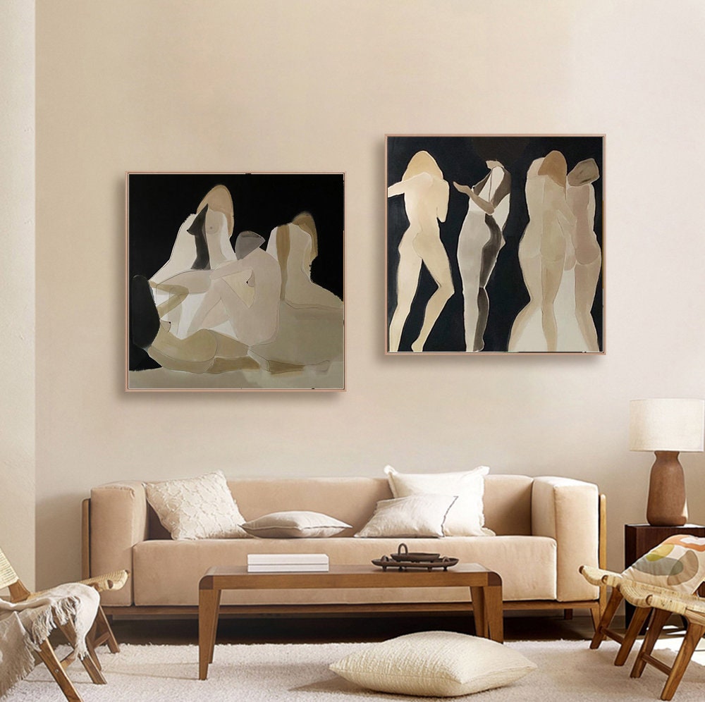 Neutral Nude Abstract Wall Art – Minimalist Female Figure Canvas Set #MM469