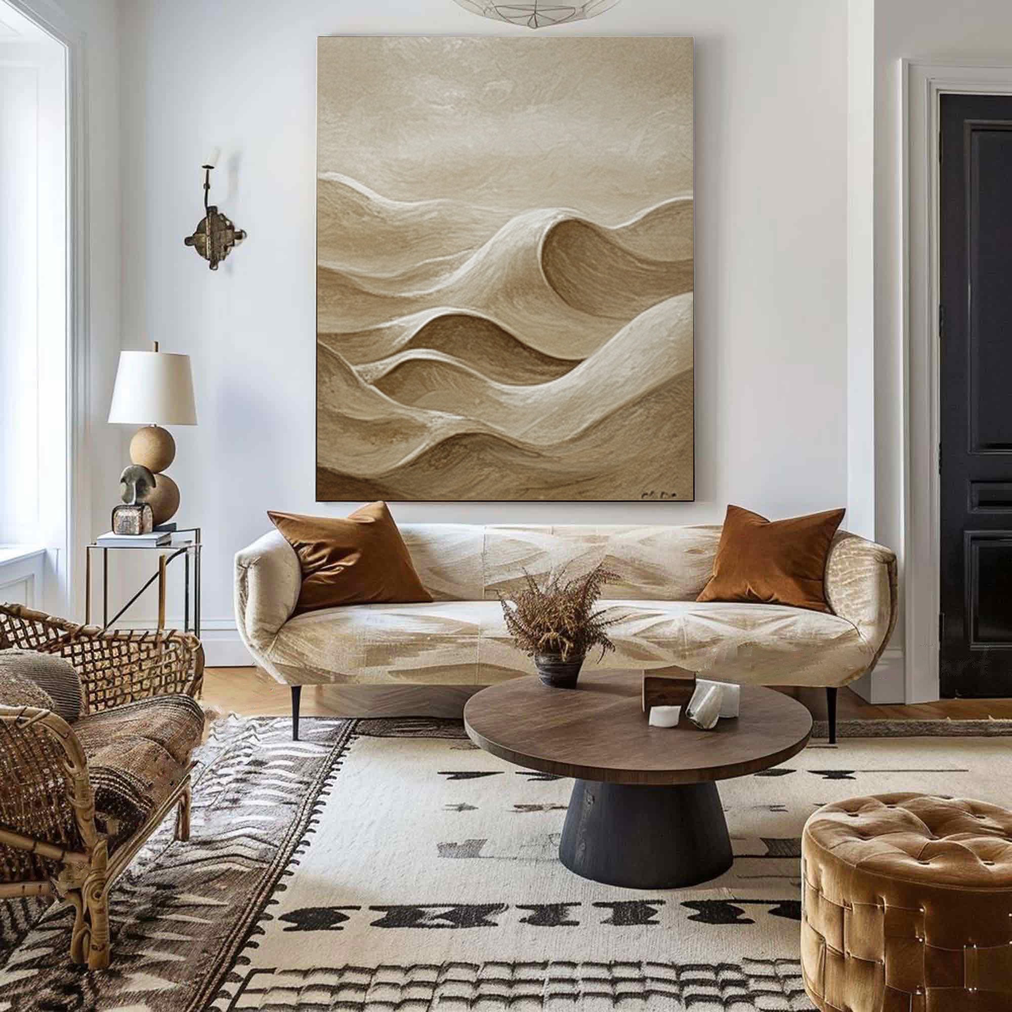 Warm Neutral Landscape Abstraction, Framed Contemporary Canvas #MM403