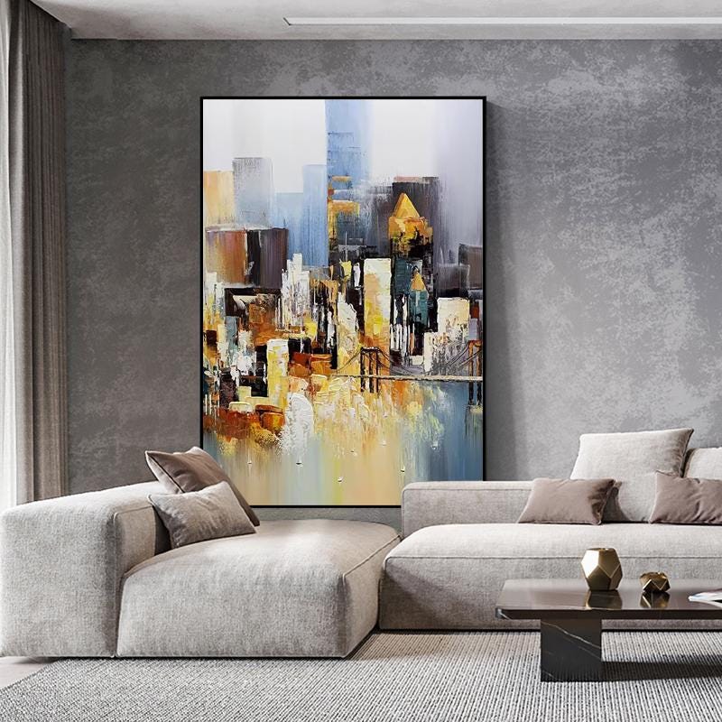Abstract Cityscape Canvas - Large Modern Wall Art for Living Room#MM489