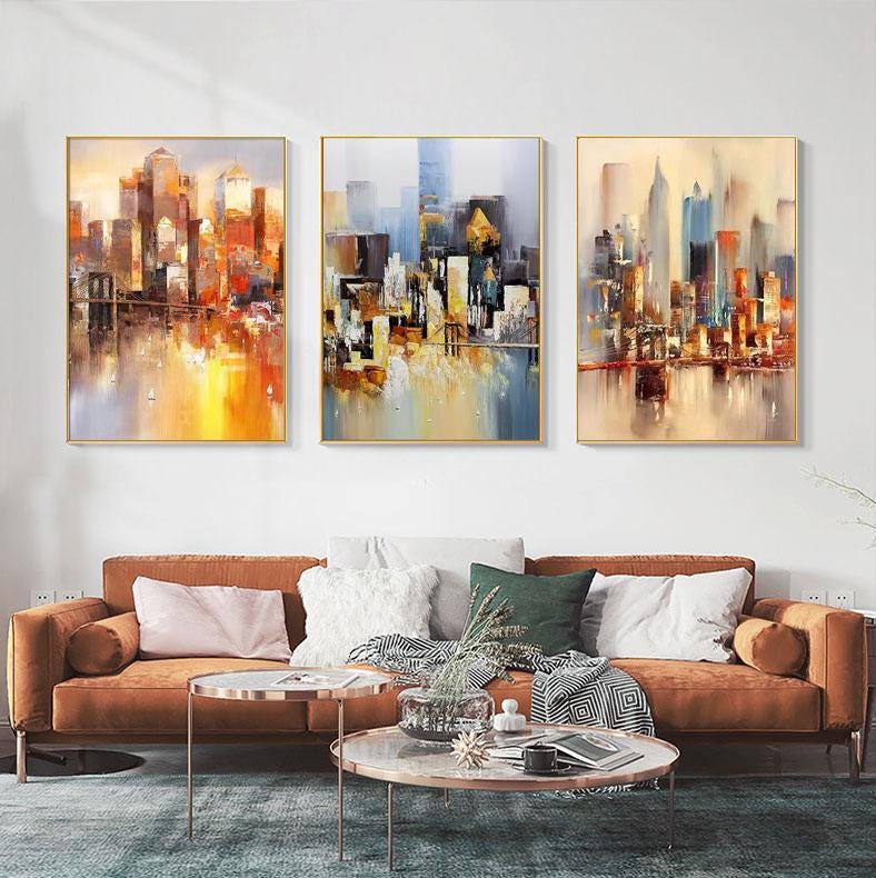 Abstract Cityscape Canvas - Large Modern Wall Art for Living Room#MM489