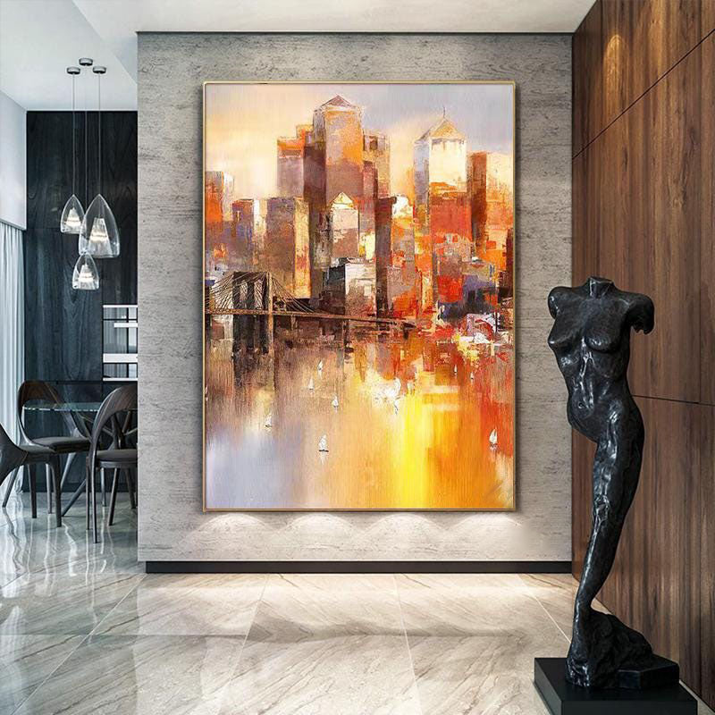 Abstract Cityscape Canvas - Large Modern Wall Art for Living Room#MM489
