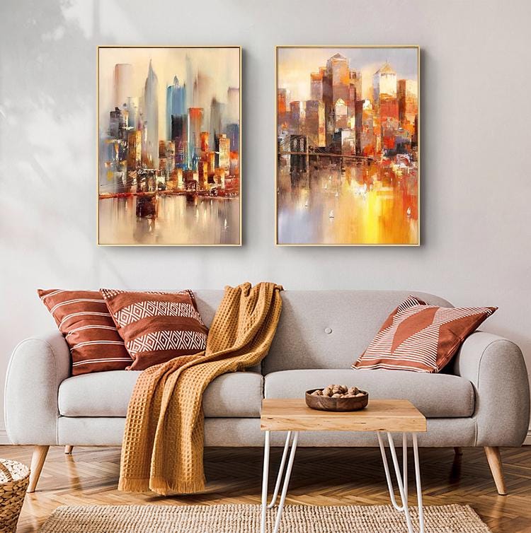 Abstract Cityscape Canvas - Large Modern Wall Art for Living Room#MM489