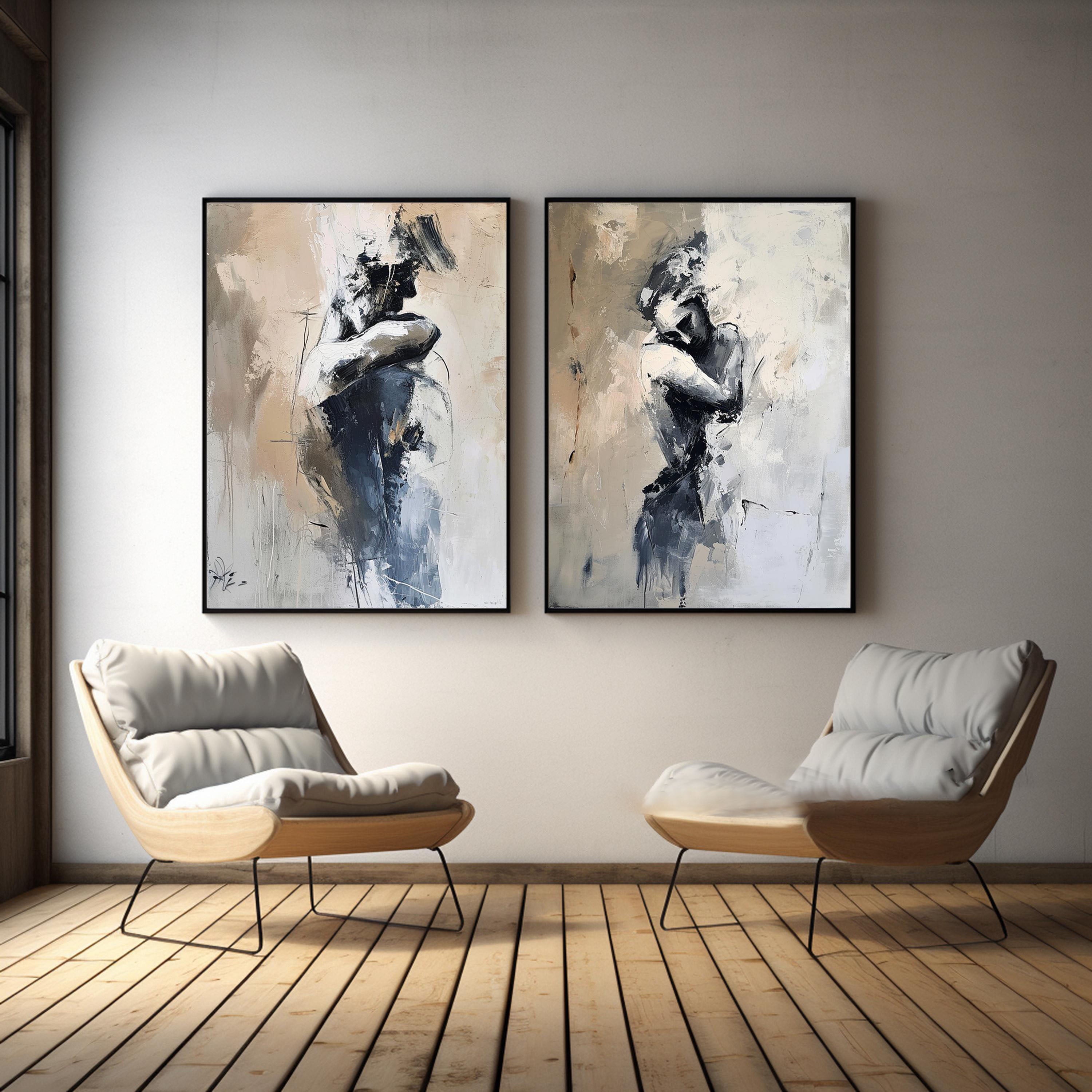 Intimate Lovers Figure Diptych,  Modern Abstract Art #HF020