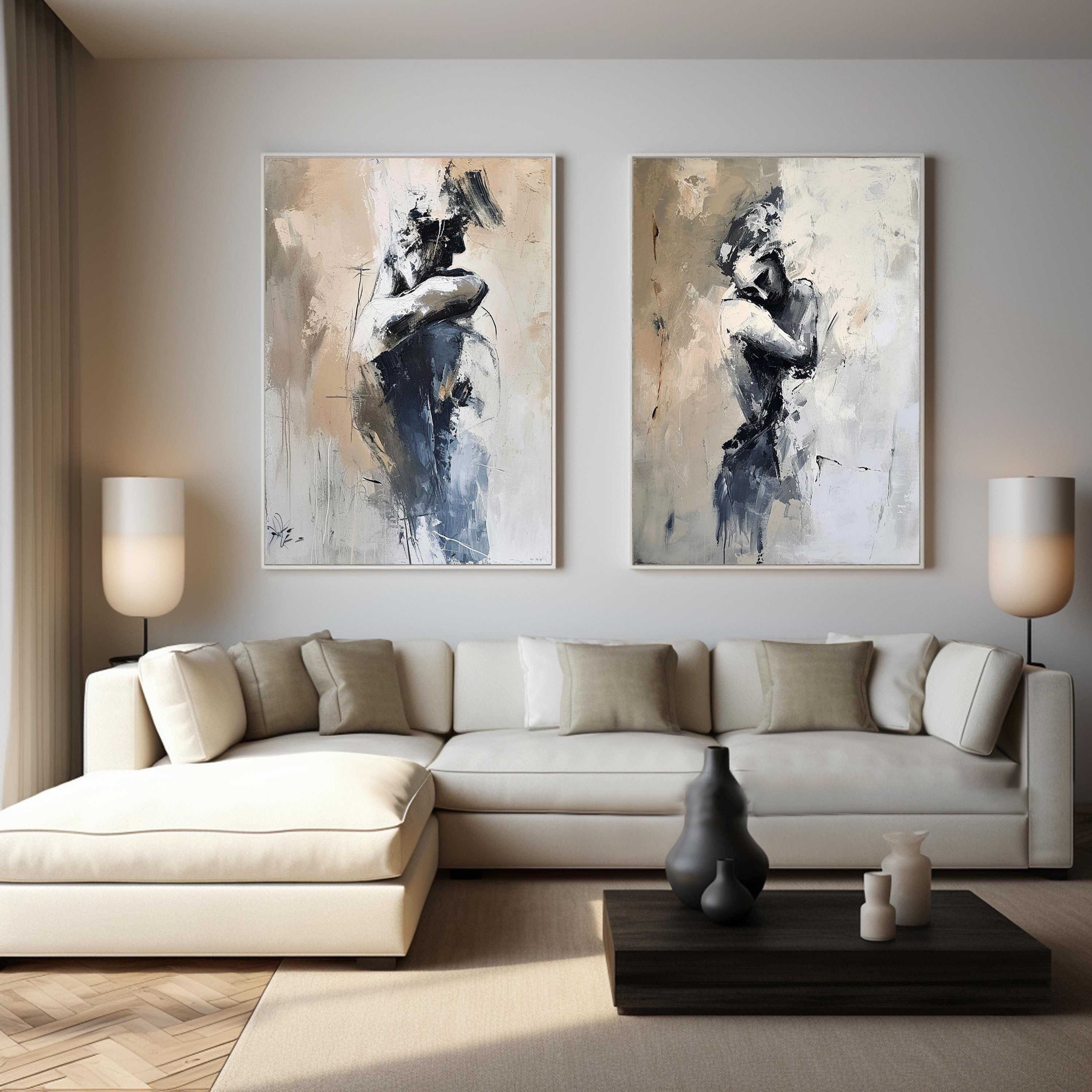 Intimate Lovers Figure Diptych,  Modern Abstract Art #HF020