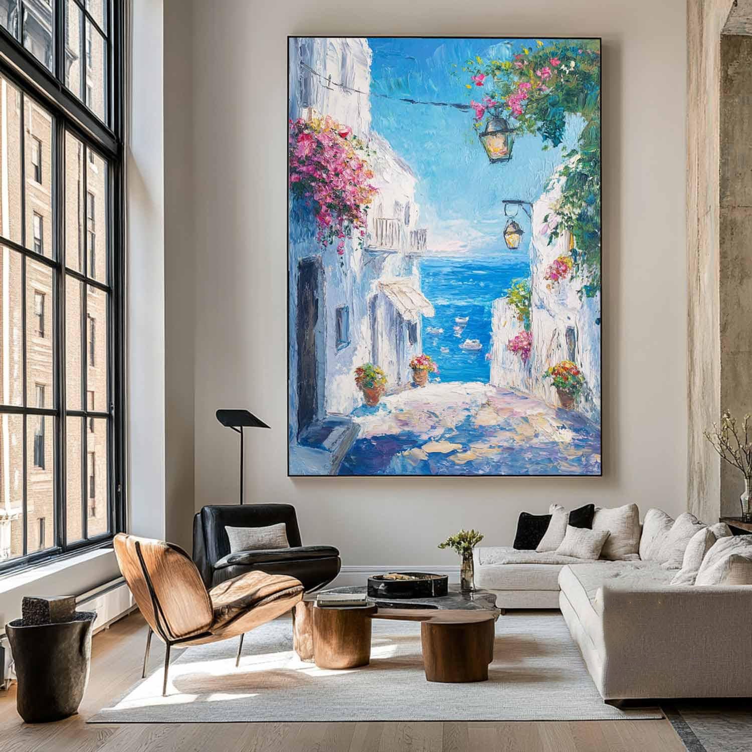 Azure Alley: Colorful Coastal View, Impressionistic Street Art #MM480