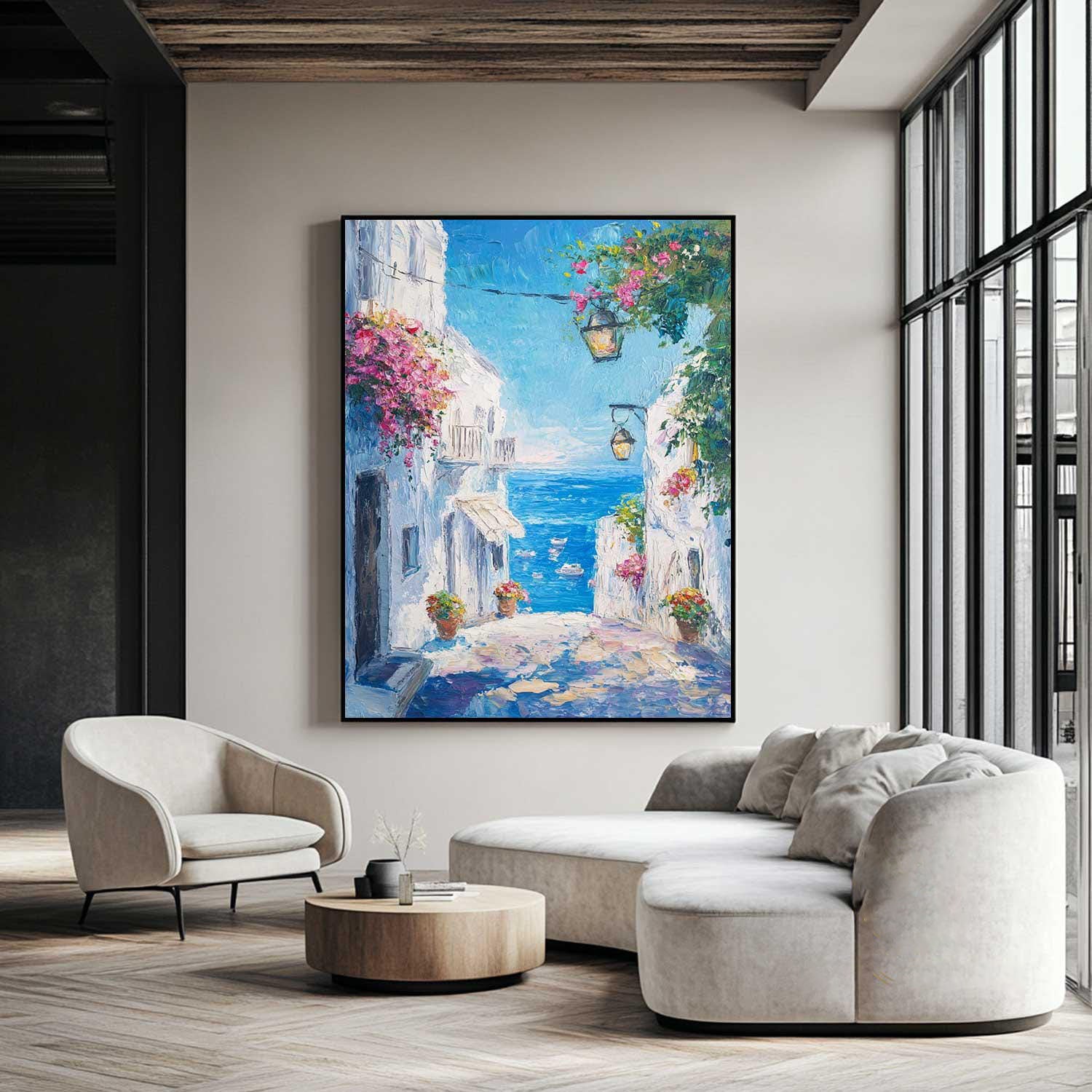 Azure Alley: Colorful Coastal View, Impressionistic Street Art #MM480
