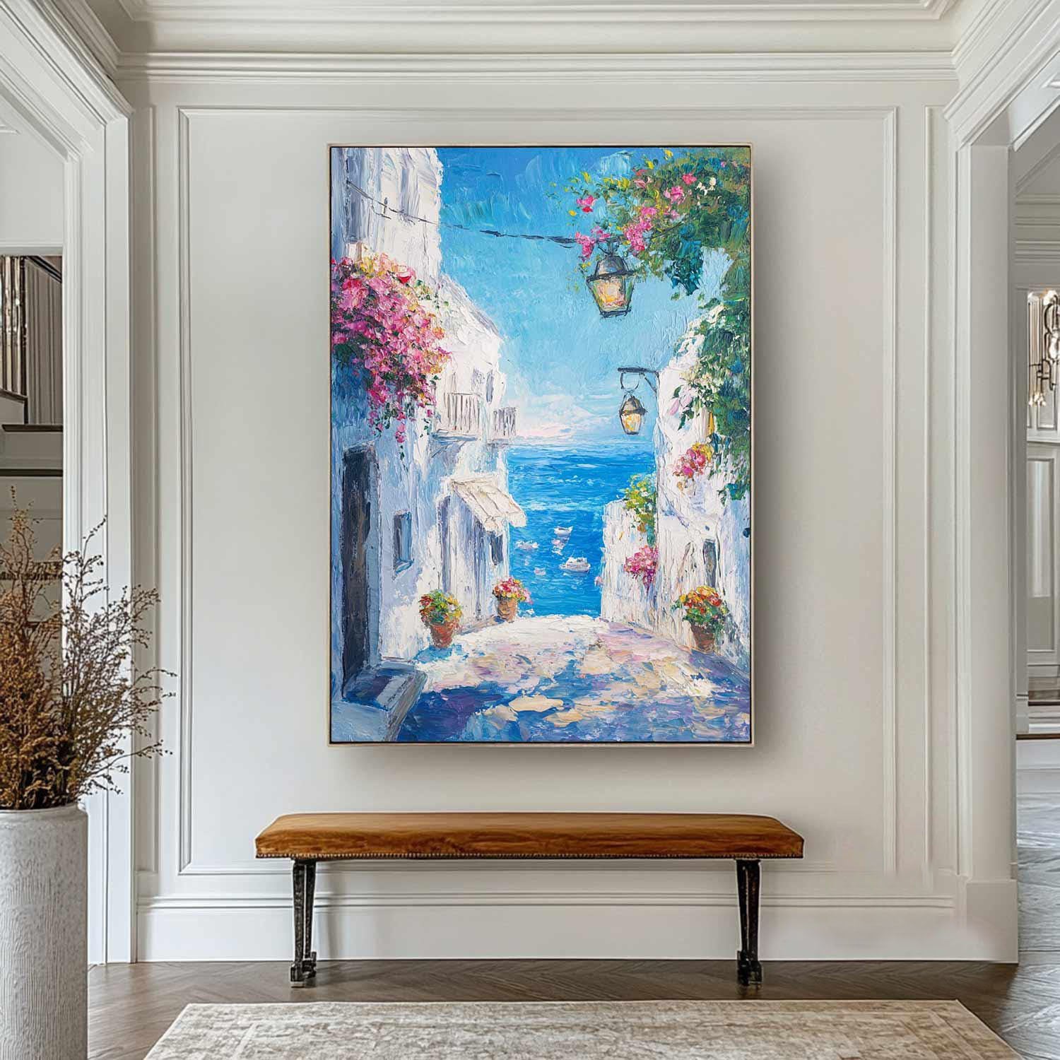 Azure Alley: Colorful Coastal View, Impressionistic Street Art #MM480