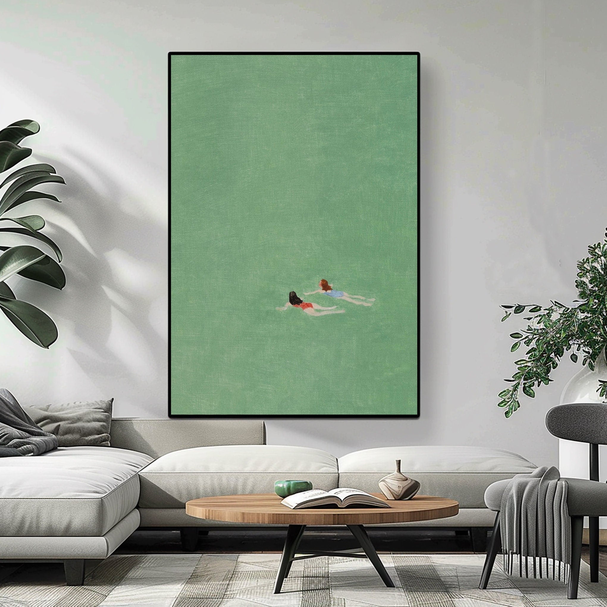 Verdant Depths: Overhead View of Swimmers in Tranquil Green Water #MM655
