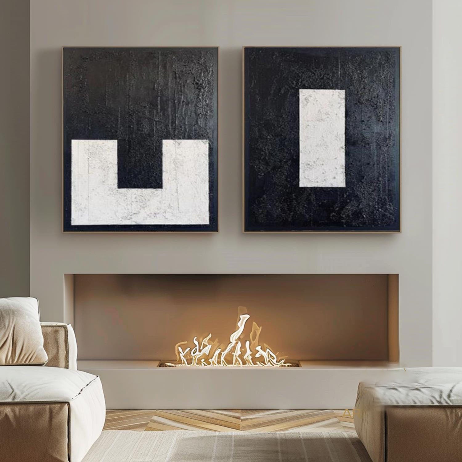 Shadow & Light: Abstract Geometric Set, High-Contrast Wall Art #MM457