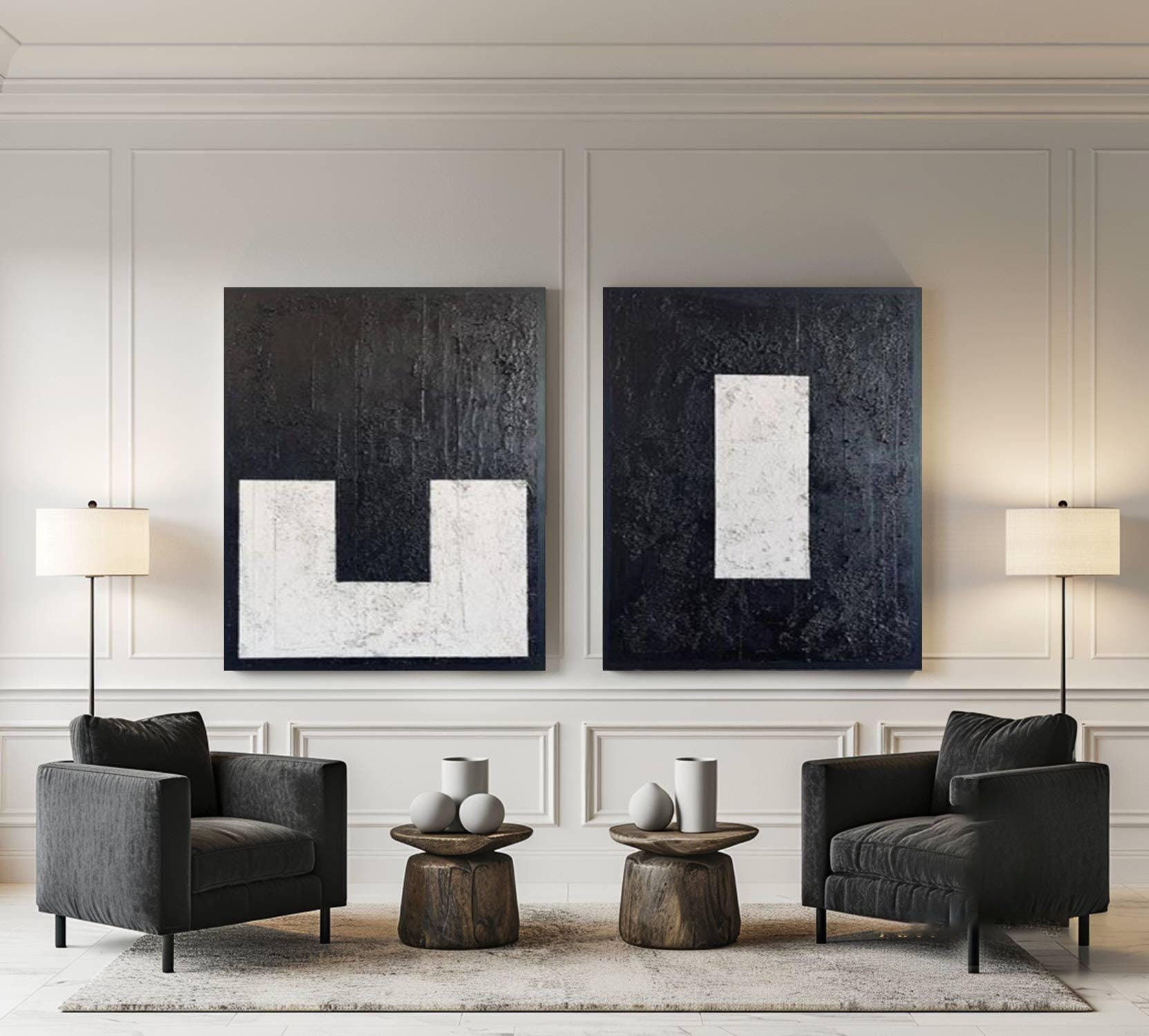 Shadow & Light: Abstract Geometric Set, High-Contrast Wall Art #MM457