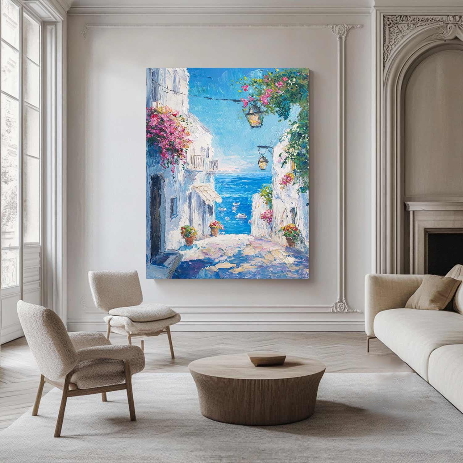 Azure Alley: Colorful Coastal View, Impressionistic Street Art #MM480