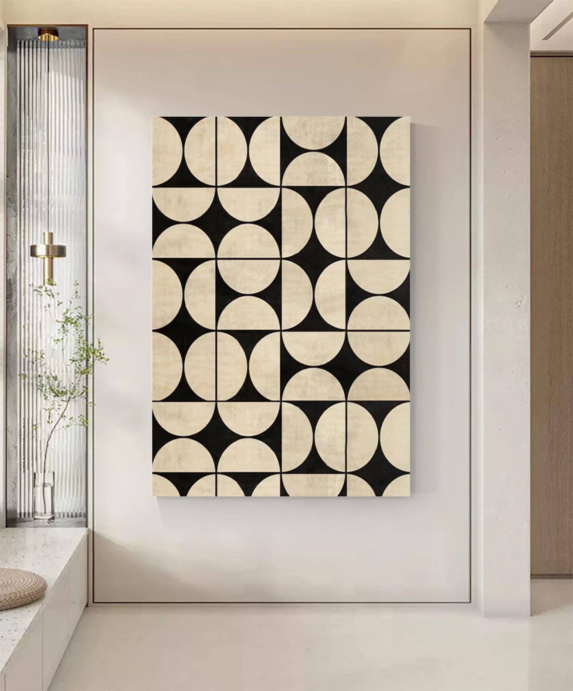Architectural Echoes: Bold Geometric Art, Beige & Black Pattern Art #MM459