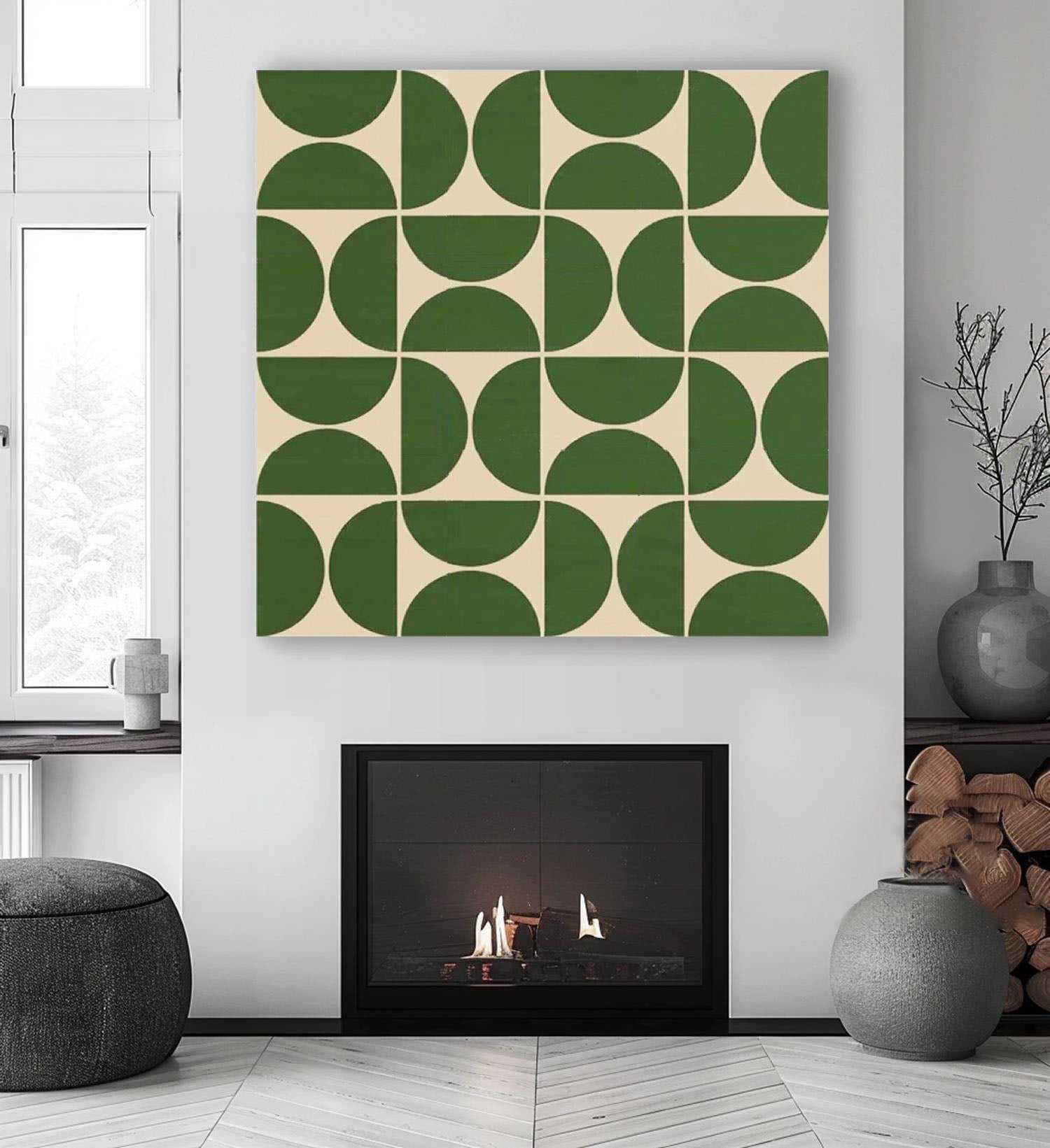 Green Geometric Wall Art – Mid Century Modern Abstract Canvas for Living Room #MM463