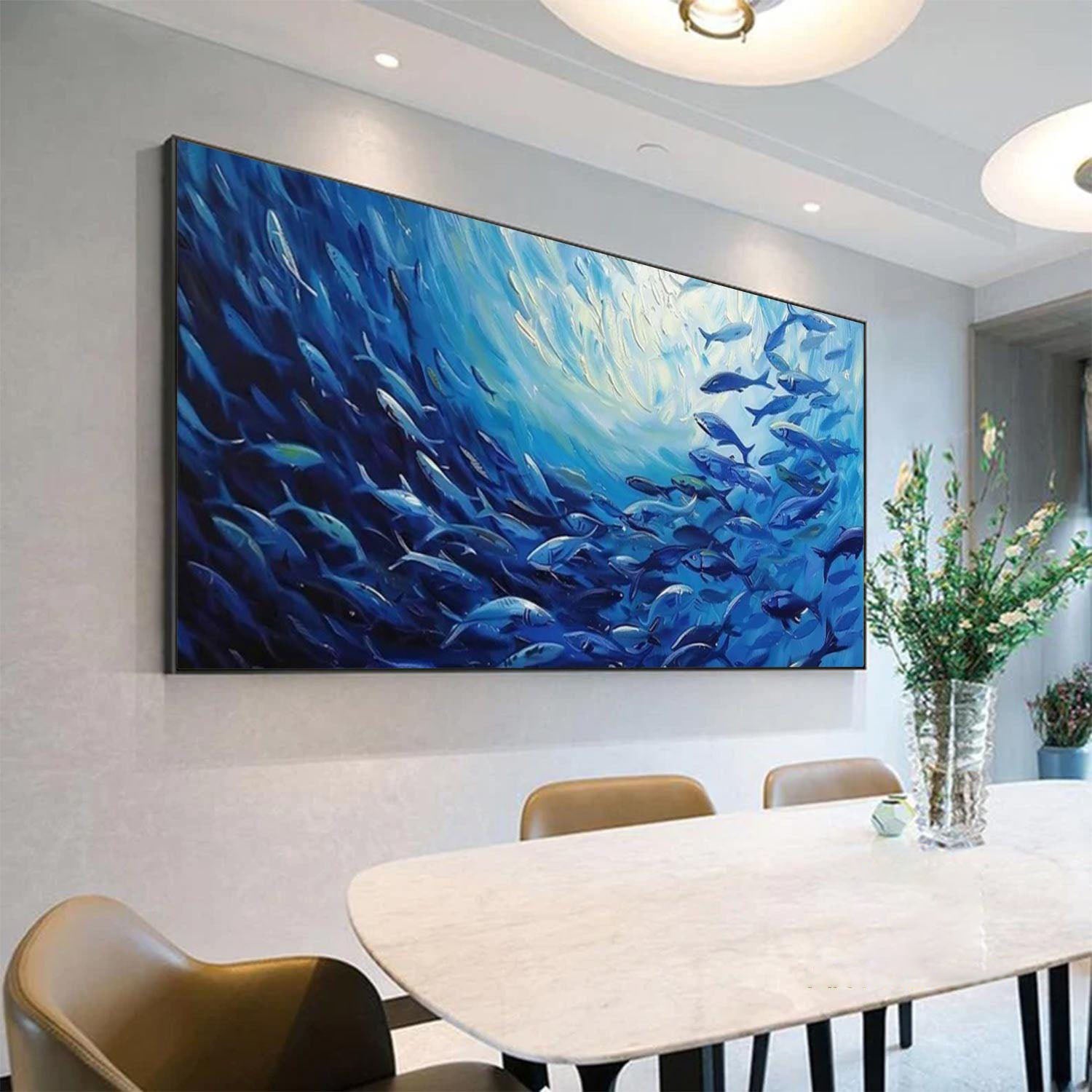 Large Blue Fish Oil Painting: Ocean Life Canvas Art for Modern Decor #MM493