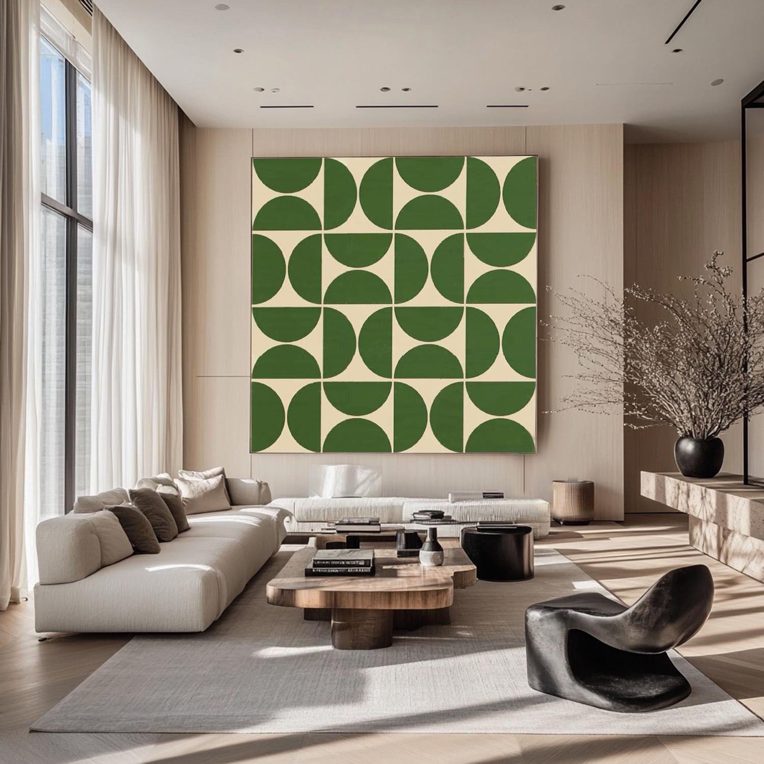 Green Geometric Wall Art – Mid Century Modern Abstract Canvas for Living Room #MM463