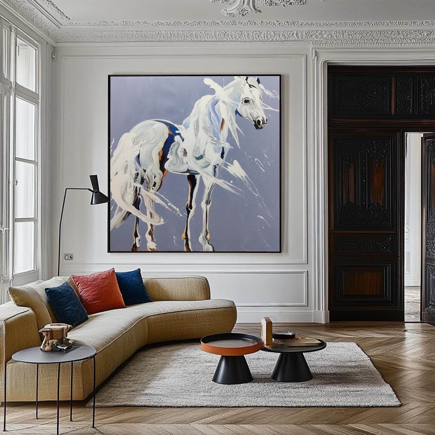 White Horse Oil Painting: Modern Animal Art for Contemporary Home Decor#MM499