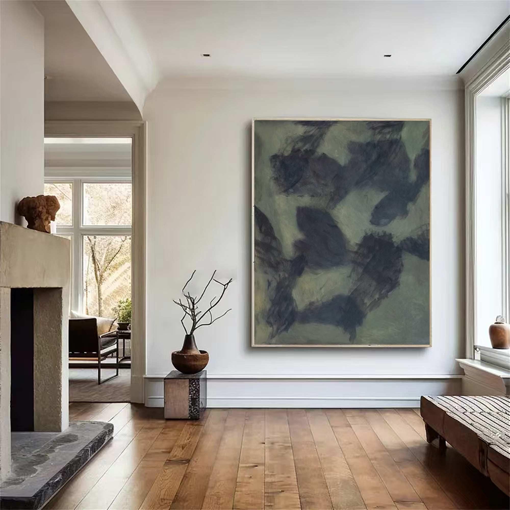 لوحة قماشية تجريدية بسيطة ذات طبقات خضراء #MM335