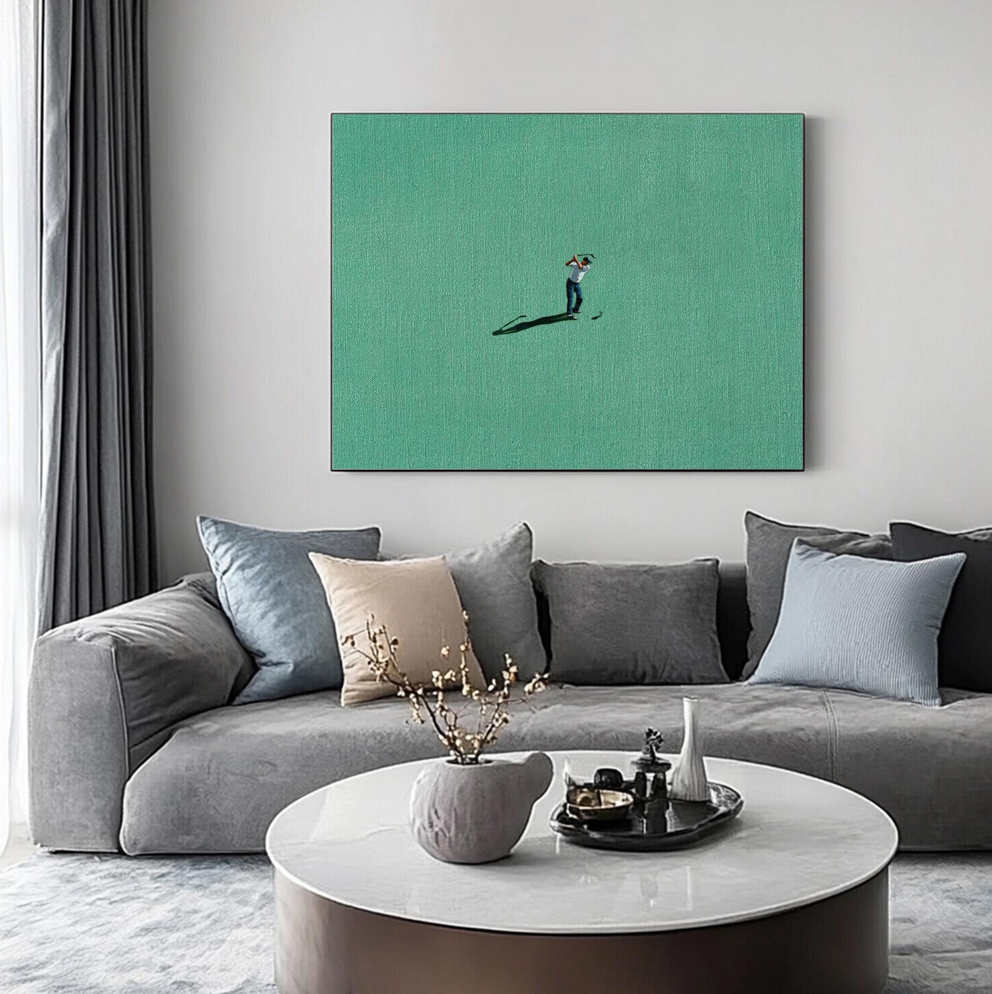 Sunlit Green Course: Modern Art Depicting Golfing in Green #MM651