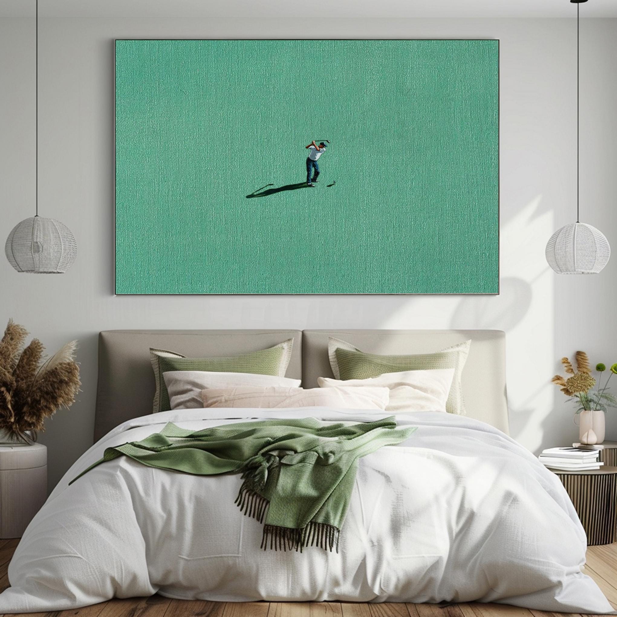 Sunlit Green Course: Modern Art Depicting Golfing in Green #MM651