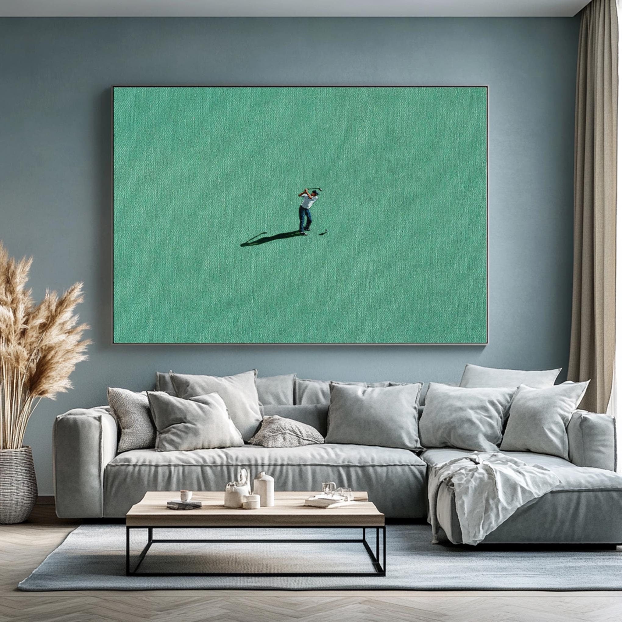 Sunlit Green Course: Modern Art Depicting Golfing in Green #MM651