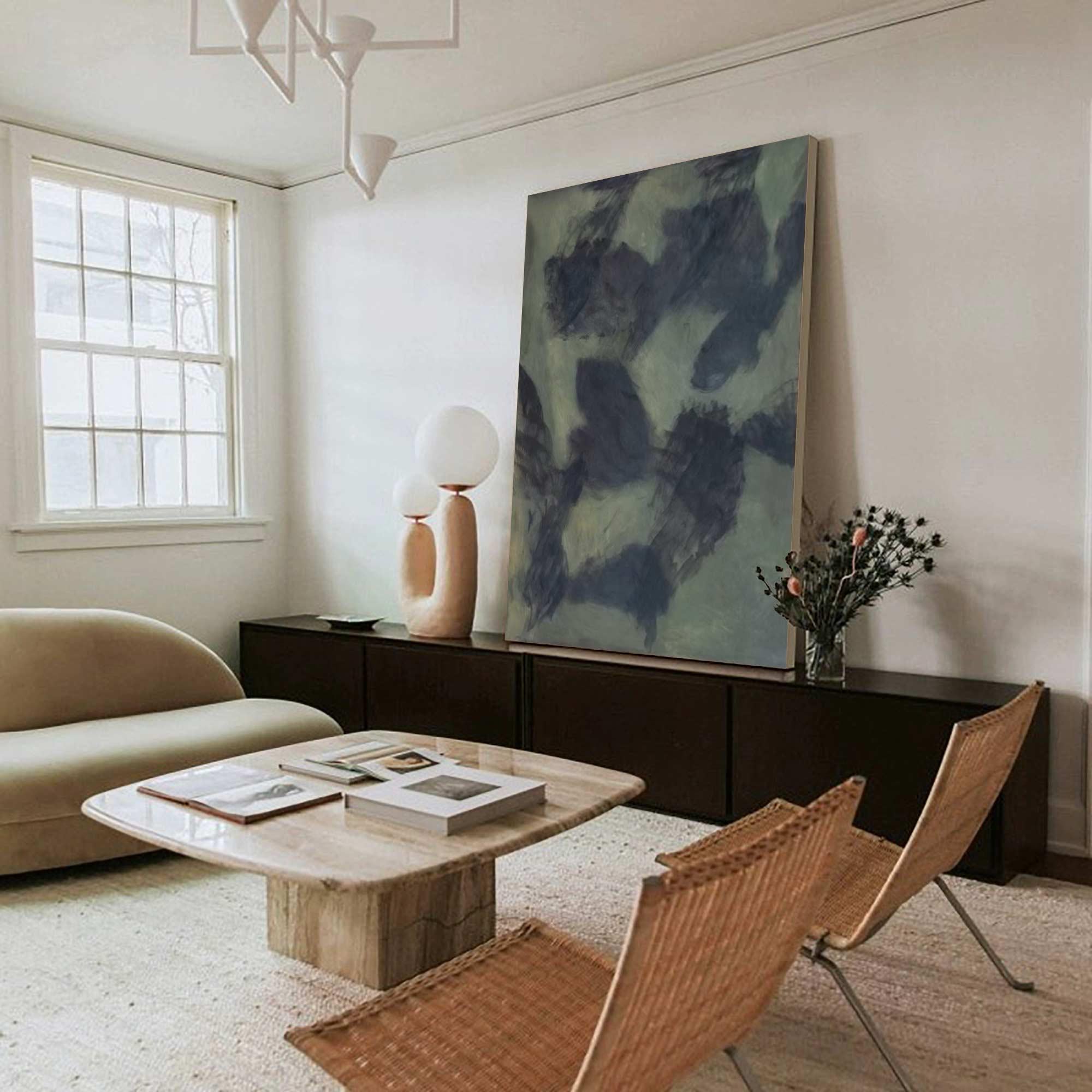 لوحة قماشية تجريدية بسيطة ذات طبقات خضراء #MM335