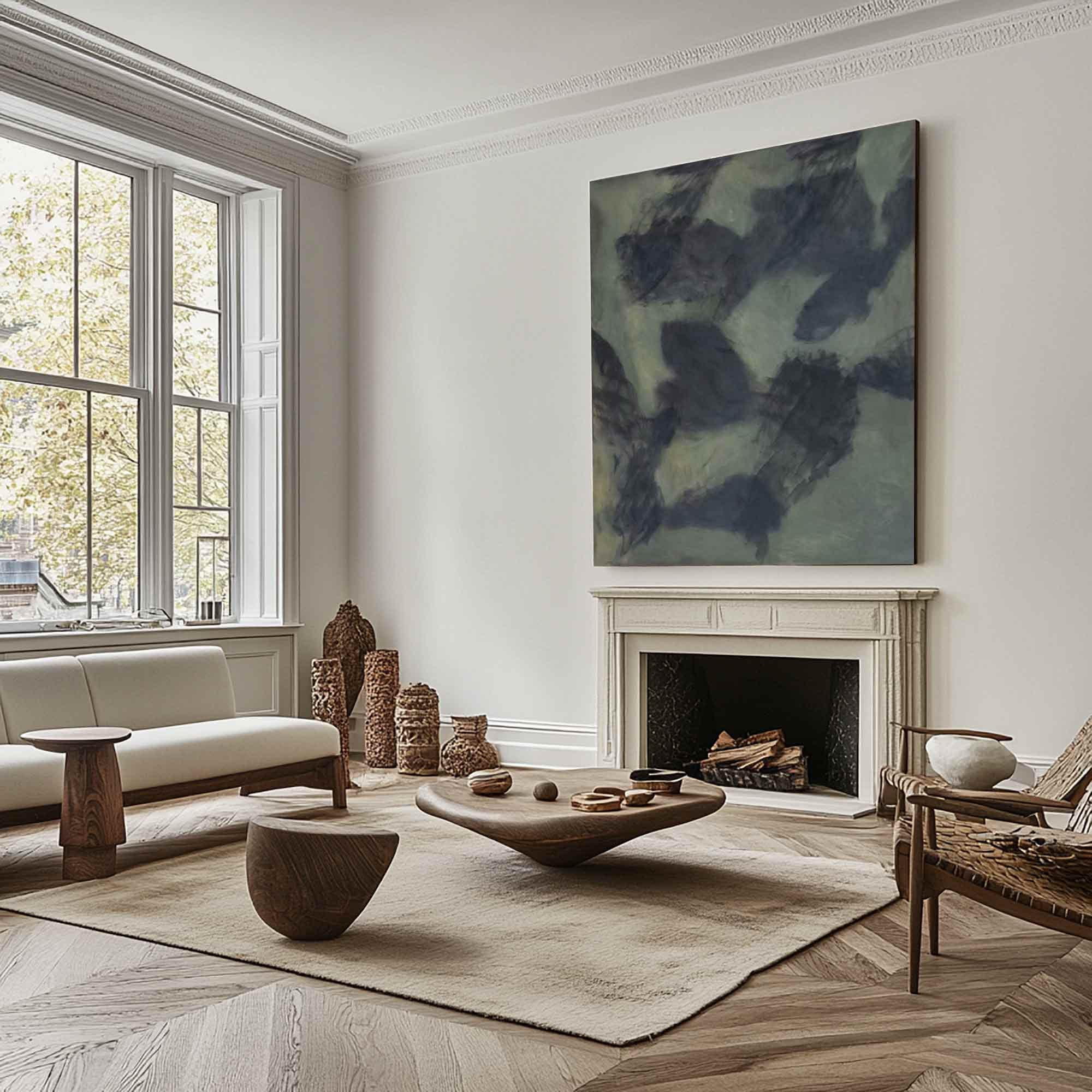 لوحة قماشية تجريدية بسيطة ذات طبقات خضراء #MM335