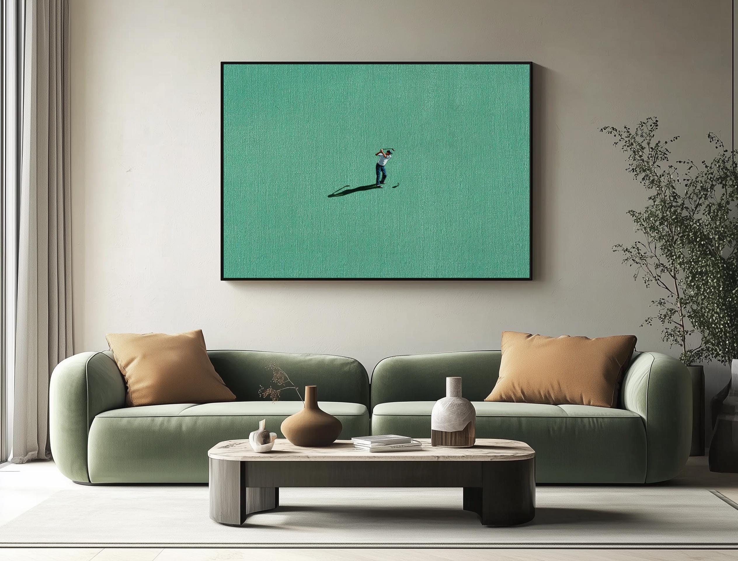 Sunlit Green Course: Modern Art Depicting Golfing in Green #MM651