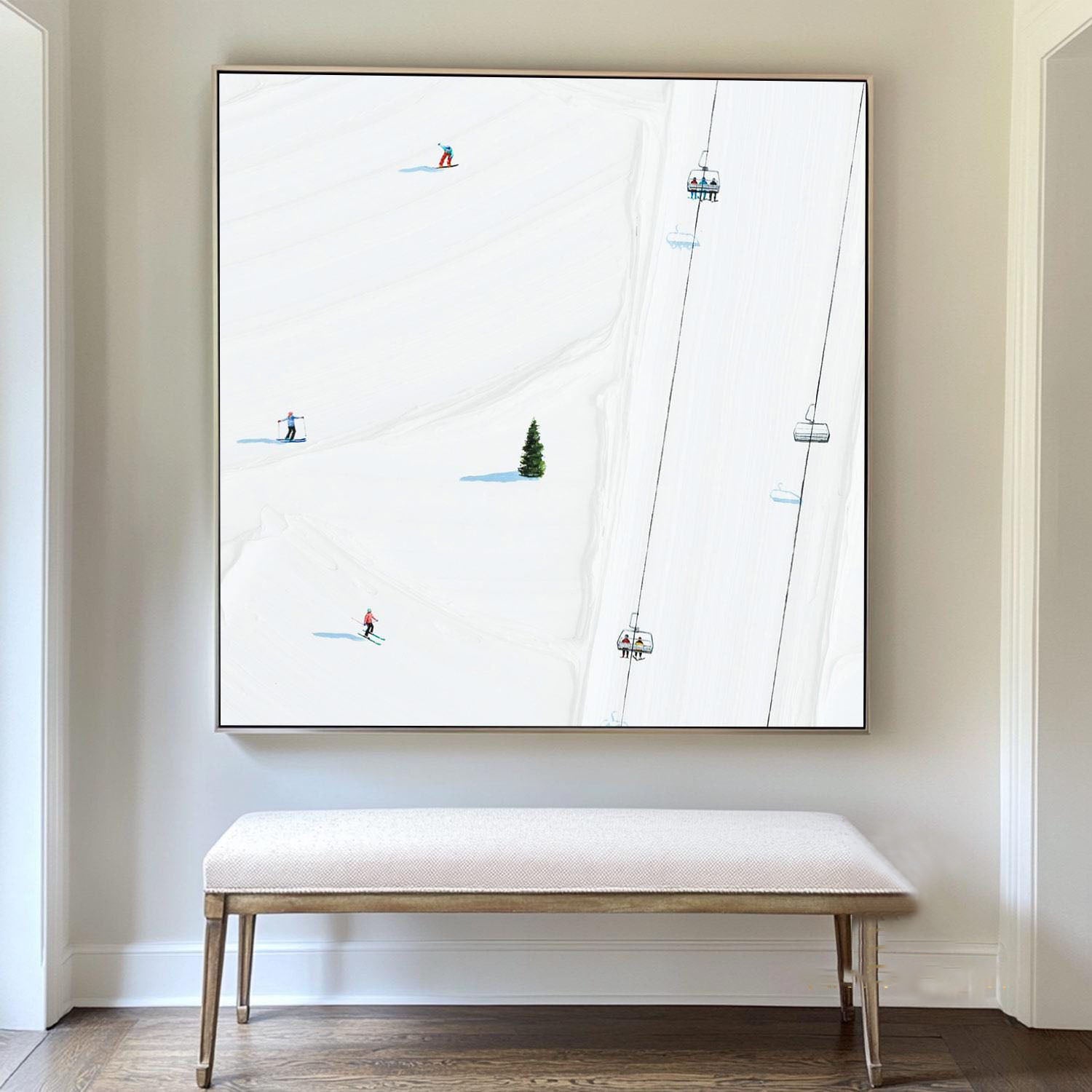 Frozen Geometry: Contemporary Ski Aerial, Minimalist Winter Art #MM481