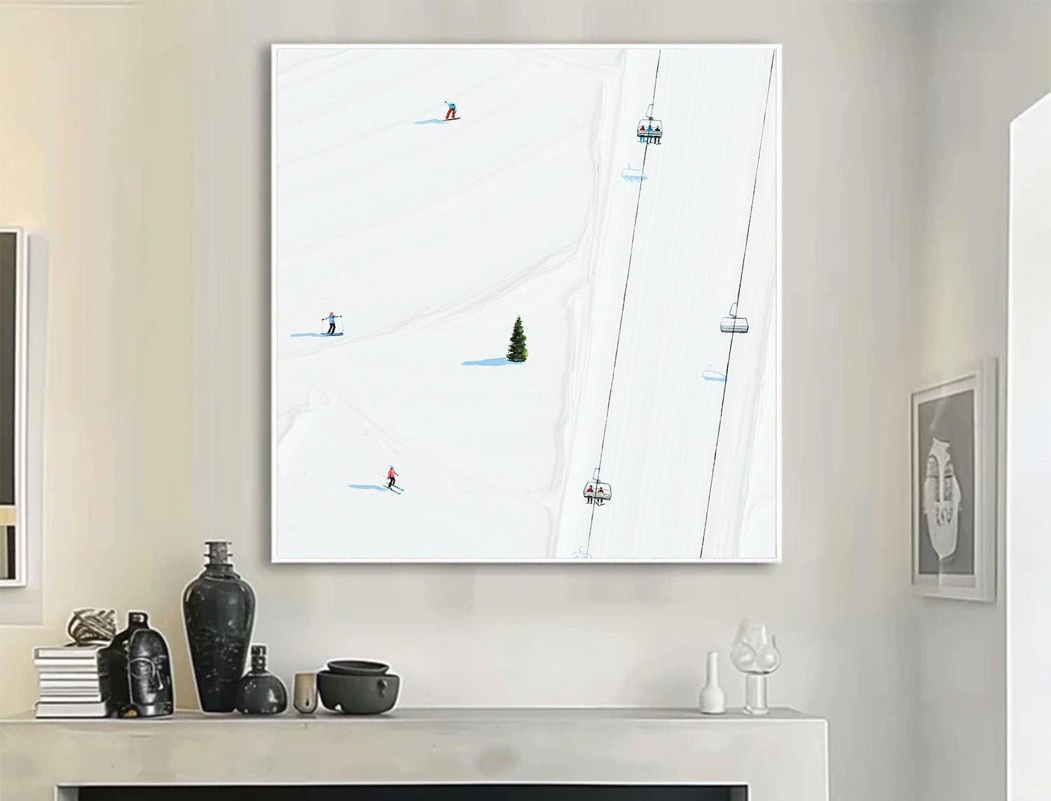 Frozen Geometry: Contemporary Ski Aerial, Minimalist Winter Art #MM481