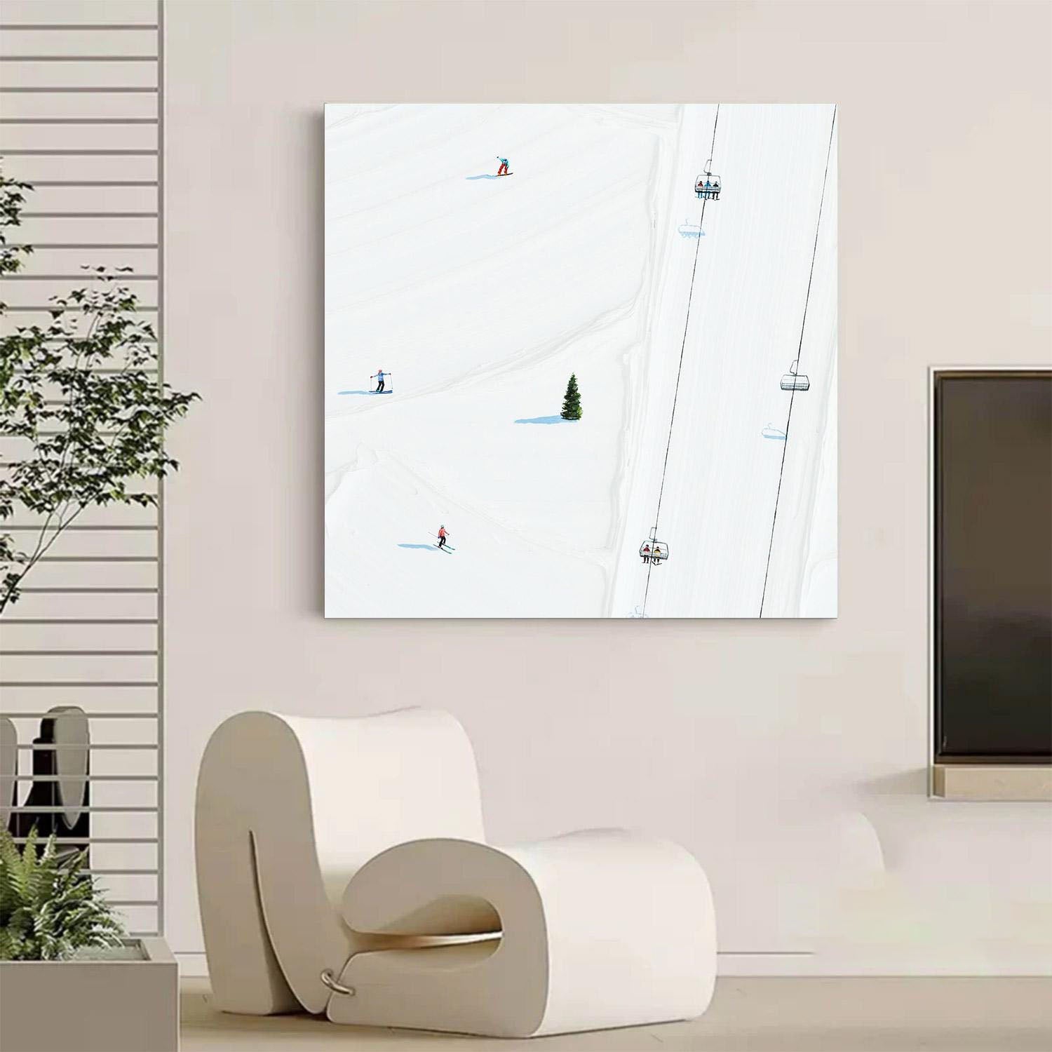 Frozen Geometry: Contemporary Ski Aerial, Minimalist Winter Art #MM481