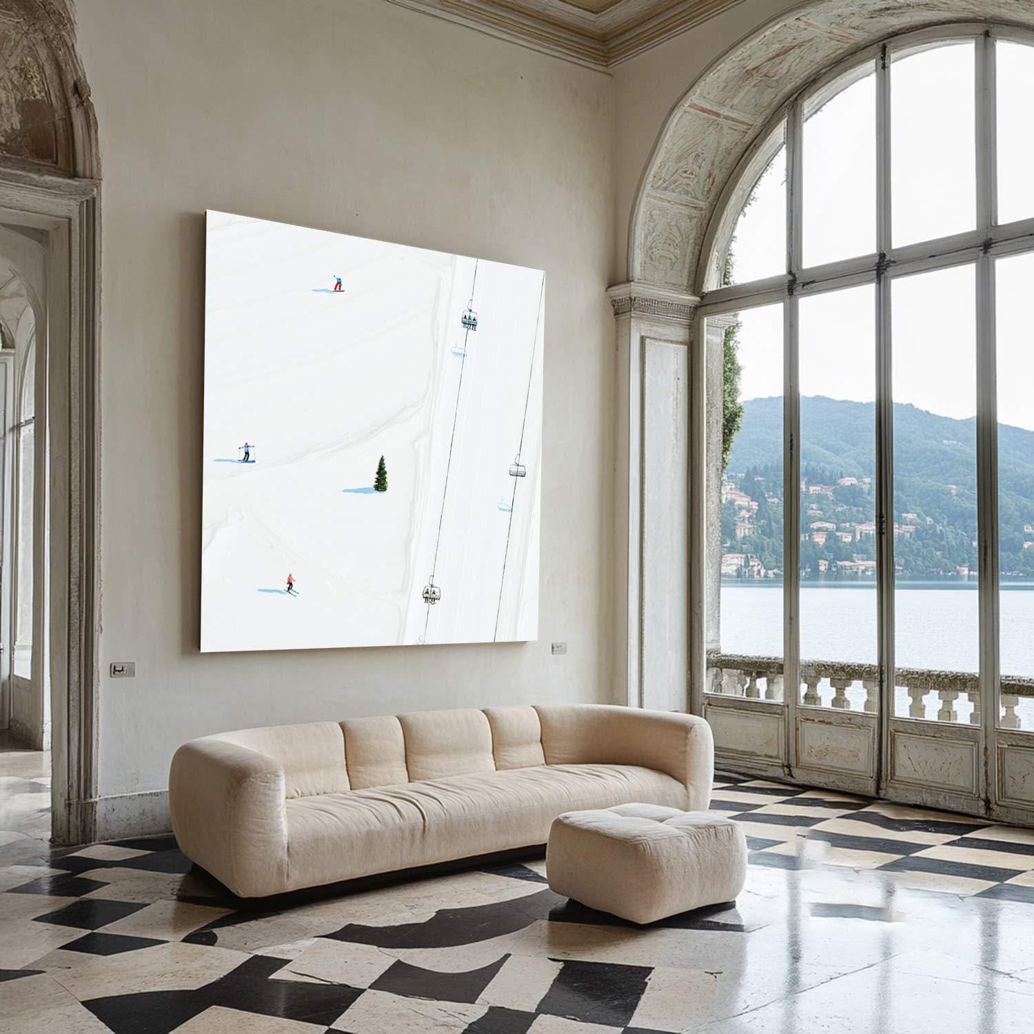 Frozen Geometry: Contemporary Ski Aerial, Minimalist Winter Art #MM481