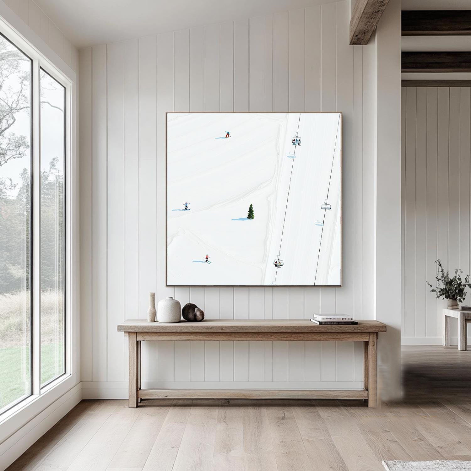 Frozen Geometry: Contemporary Ski Aerial, Minimalist Winter Art #MM481