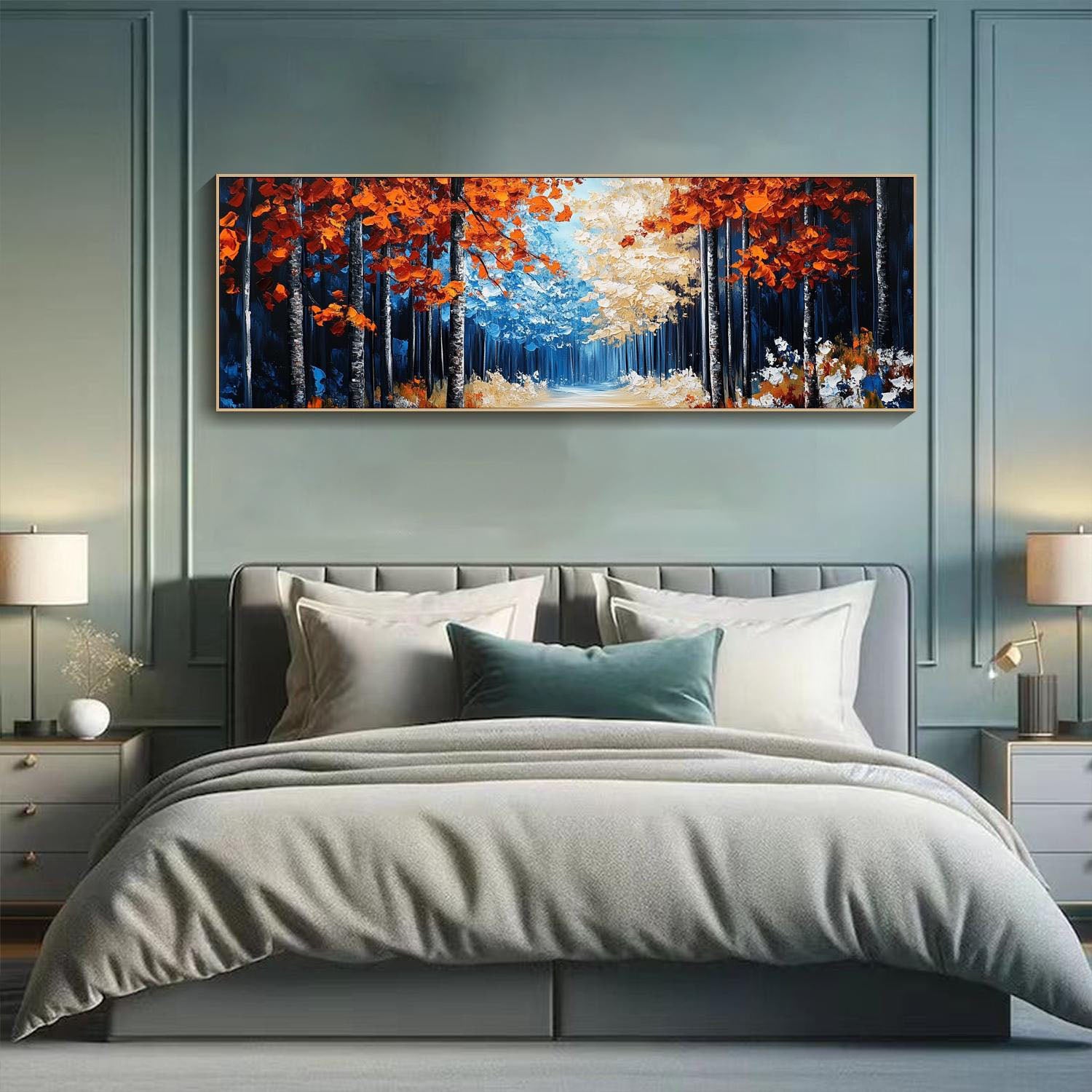 مسار الغابة في الخريف، لوحة فنية قماشية كبيرة الحجم ذات مناظر طبيعية، رقم MM281