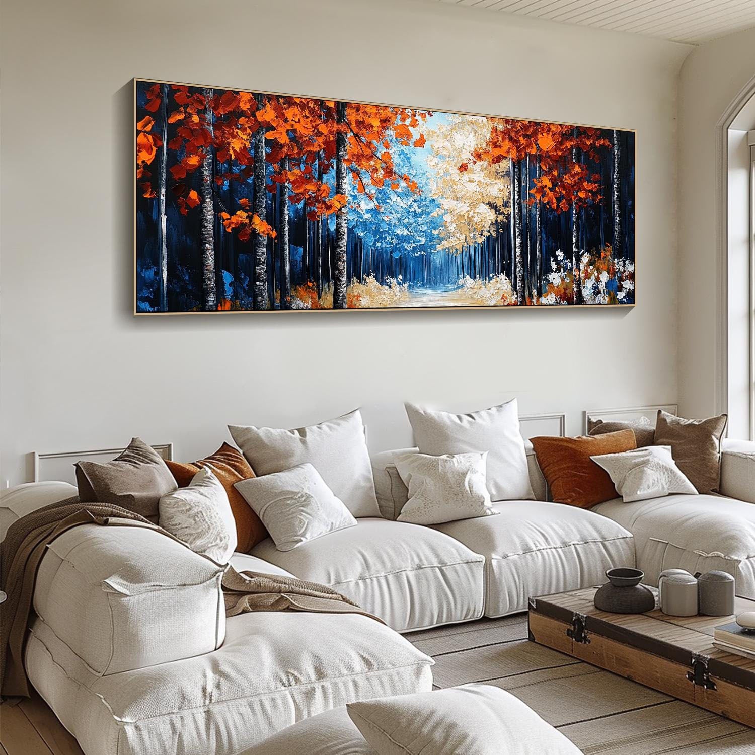 مسار الغابة في الخريف، لوحة فنية قماشية كبيرة الحجم ذات مناظر طبيعية، رقم MM281