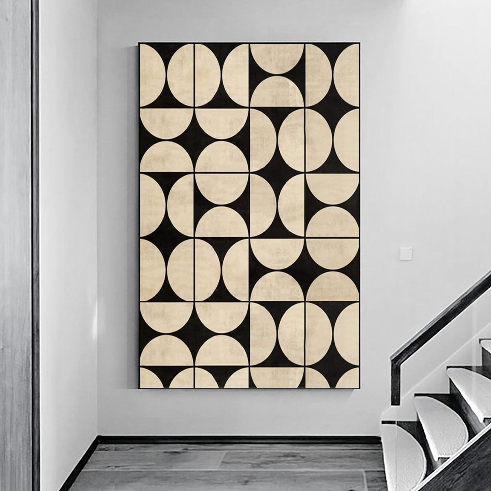 Architectural Echoes: Bold Geometric Art, Beige & Black Pattern Art #MM459